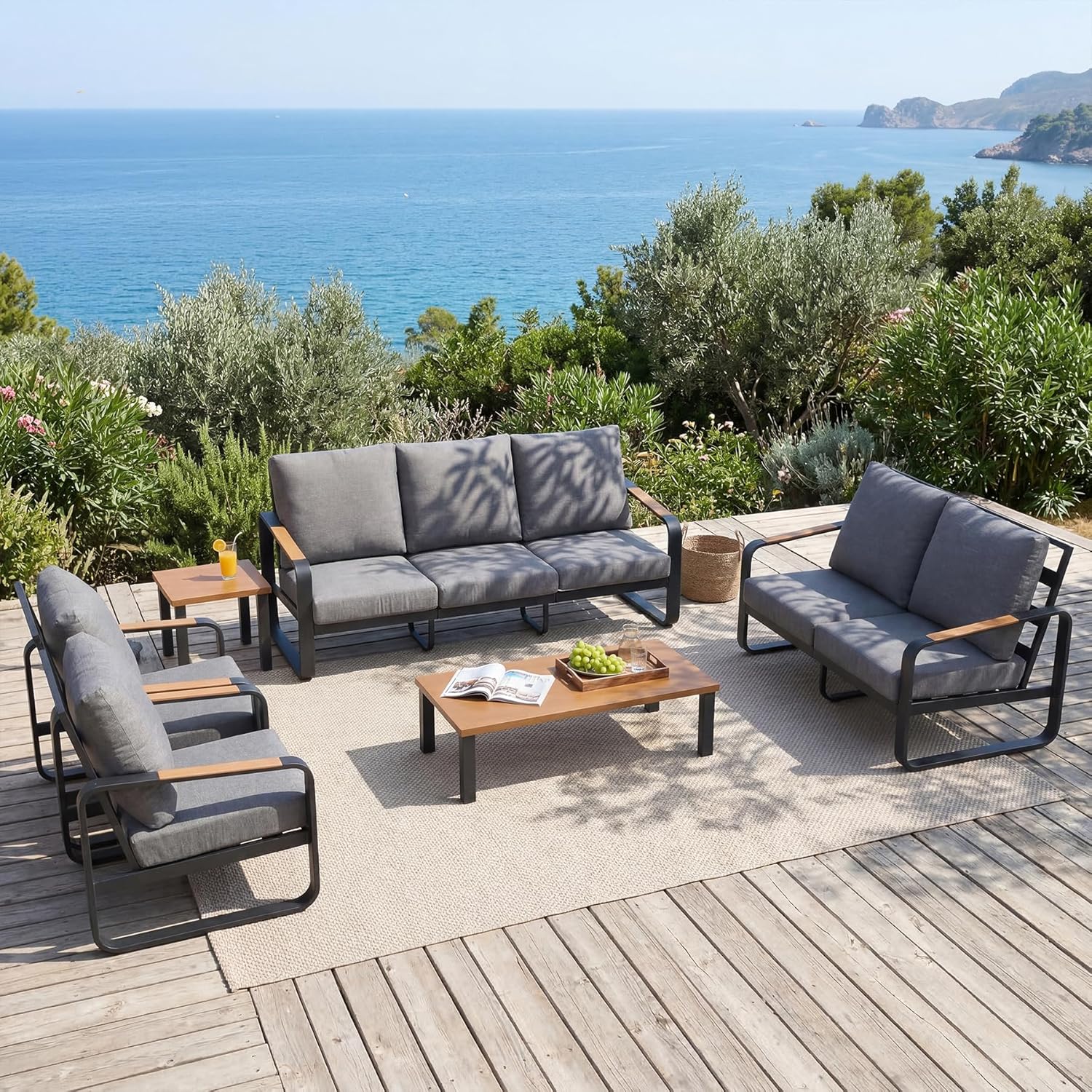 6-Piece Patio Furniture Set Outdoor Conversation Sets with Sofas & Coffee Table & Side Table - Image 3