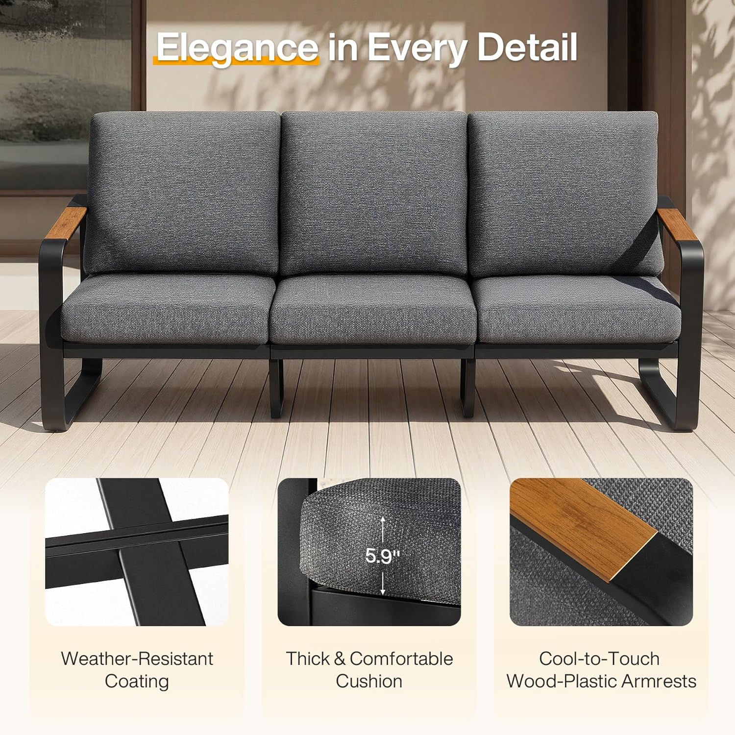 6-Piece Patio Furniture Set Outdoor Conversation Sets with Sofas & Coffee Table & Side Table - Image 4