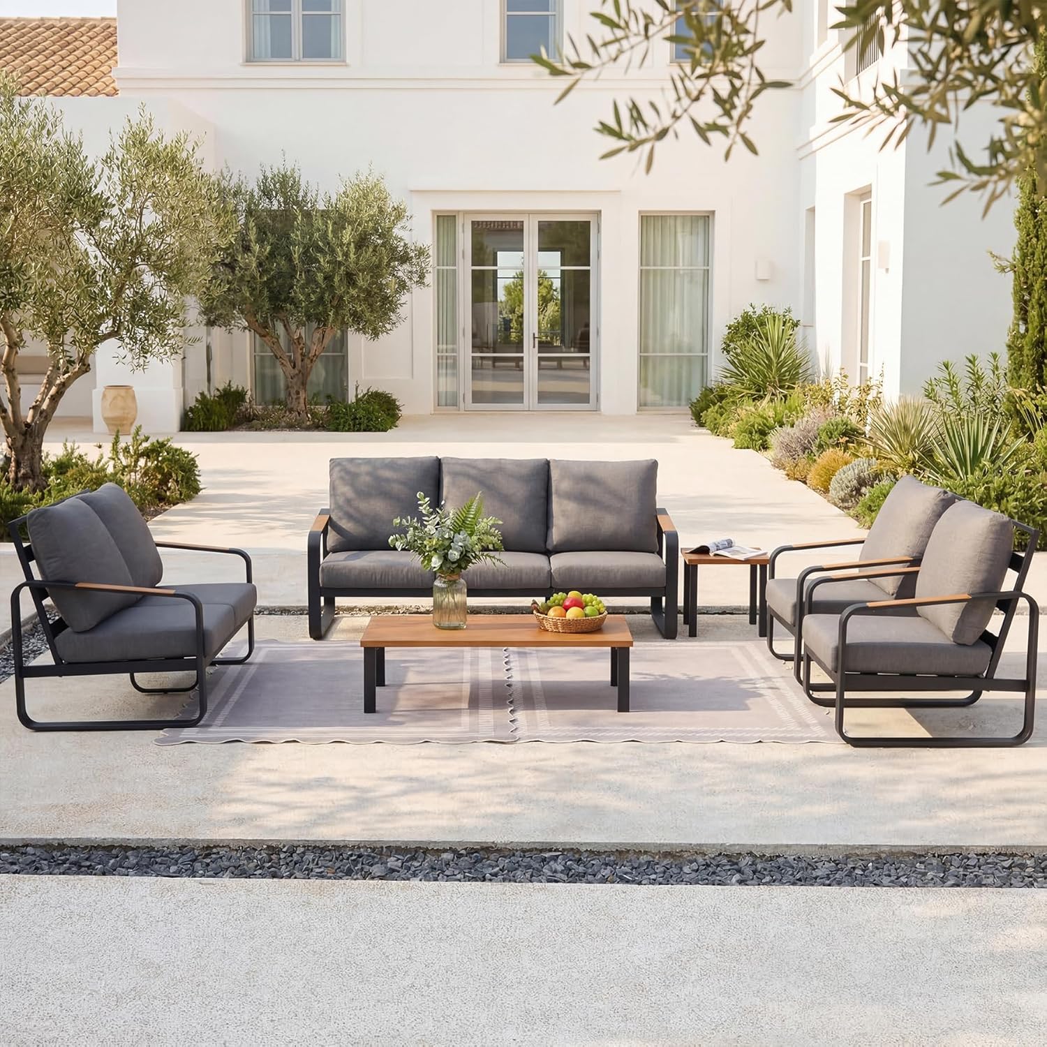 6-Piece Patio Furniture Set Outdoor Conversation Sets with Sofas & Coffee Table & Side Table - Image 8