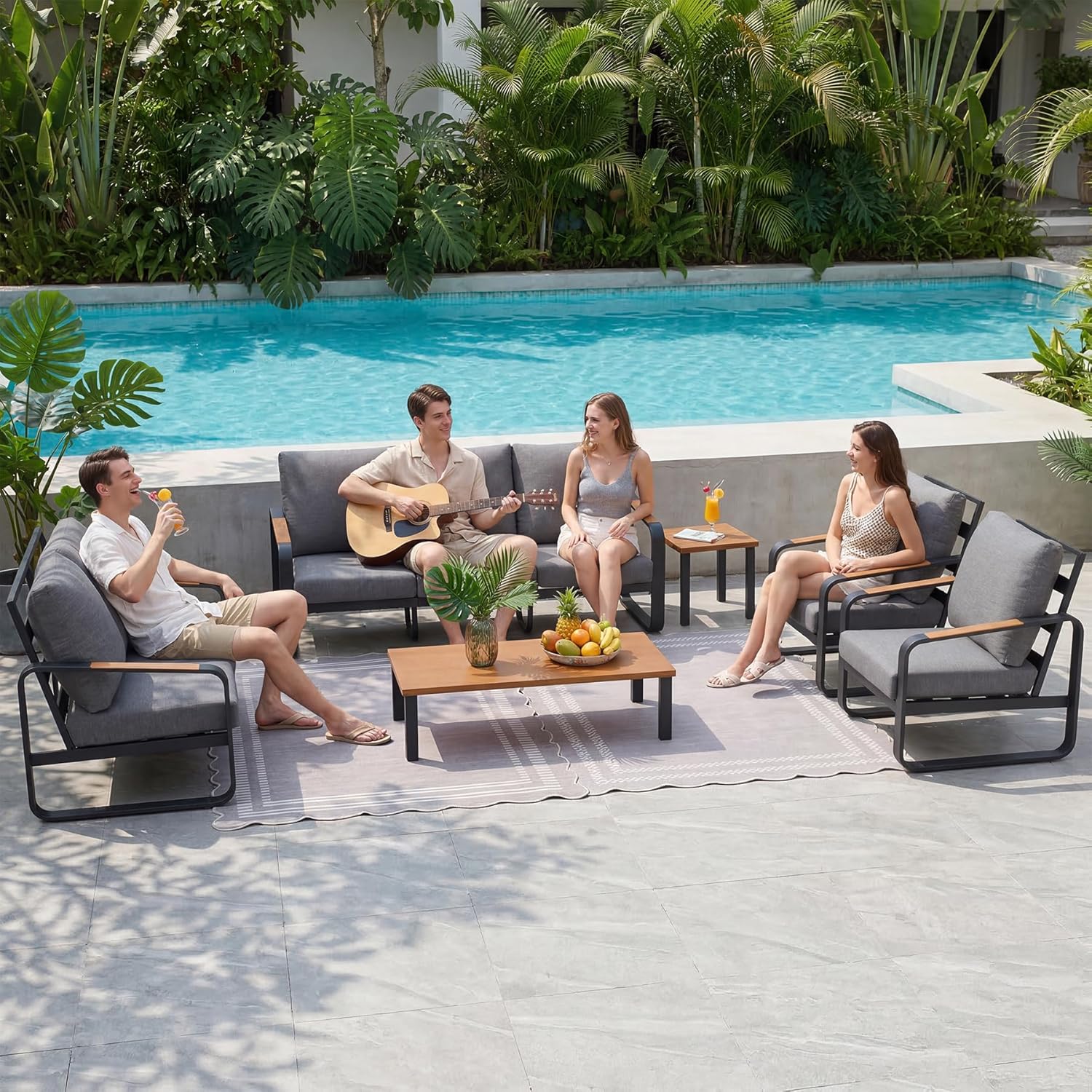 6-Piece Patio Furniture Set Outdoor Conversation Sets with Sofas & Coffee Table & Side Table - Image 9