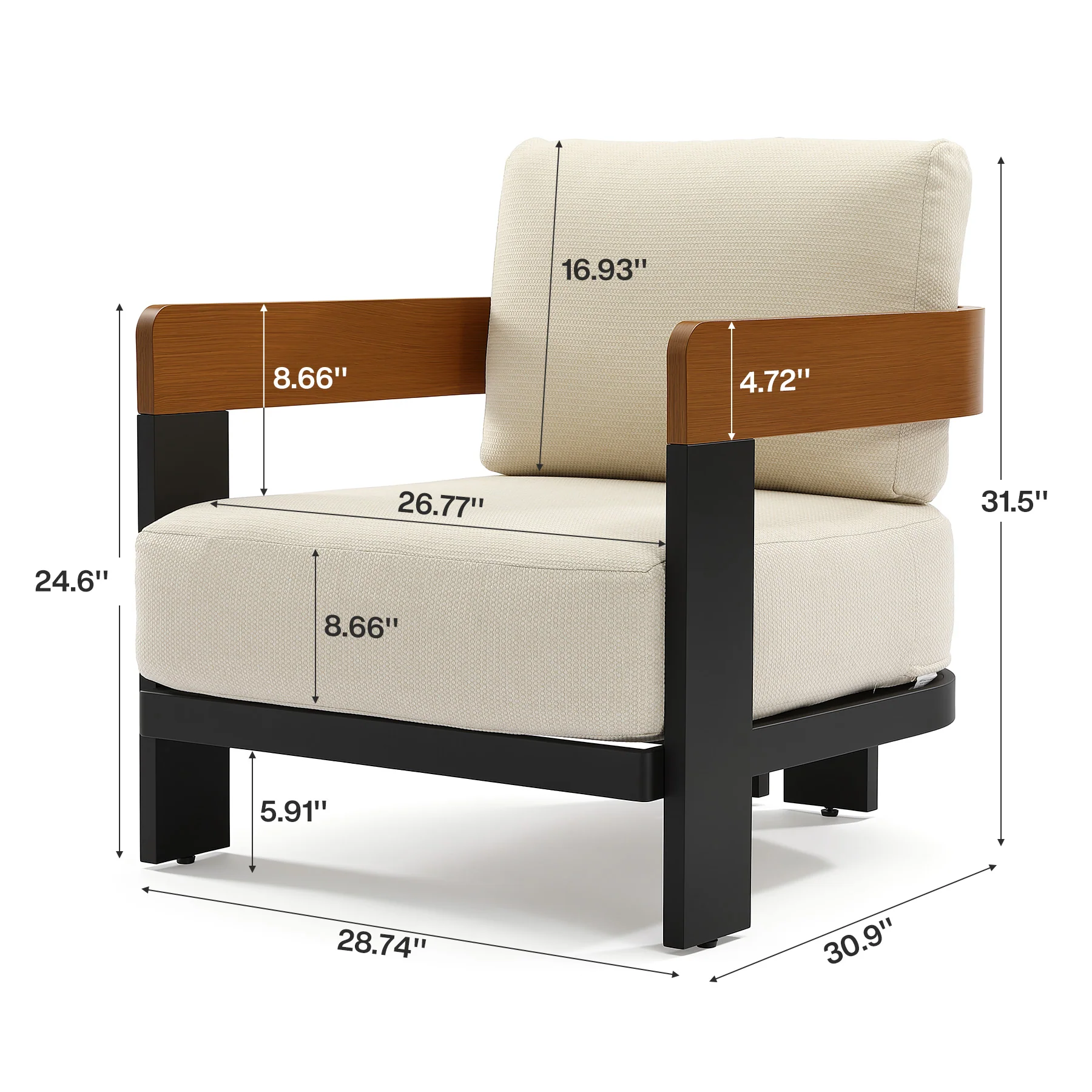 Outdoor Lounge Chair, Patio Armchair Club Chair With Cushions & Aluminum Frame - Image 2