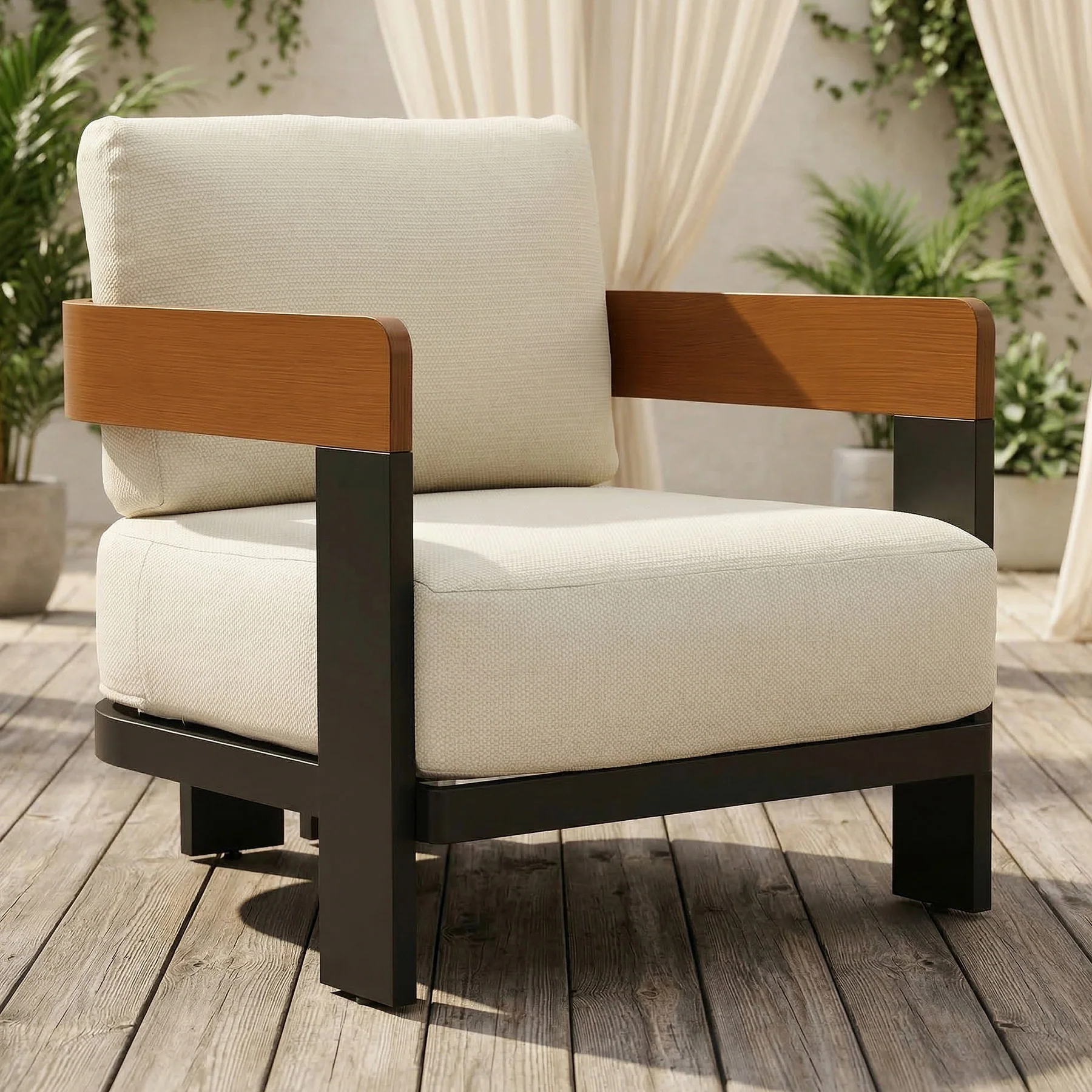 Outdoor Lounge Chair, Patio Armchair Club Chair With Cushions & Aluminum Frame - Image 3