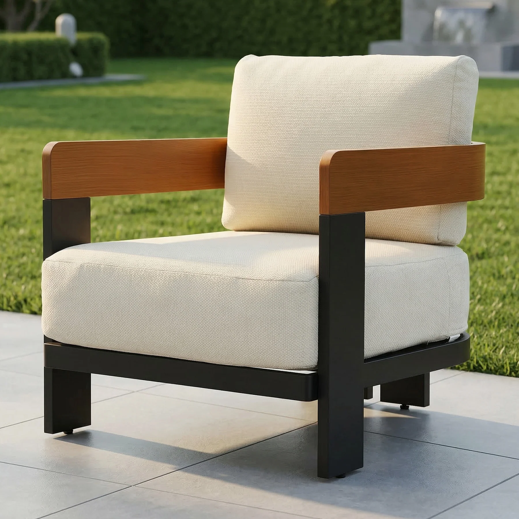Outdoor Lounge Chair, Patio Armchair Club Chair With Cushions & Aluminum Frame - Image 4