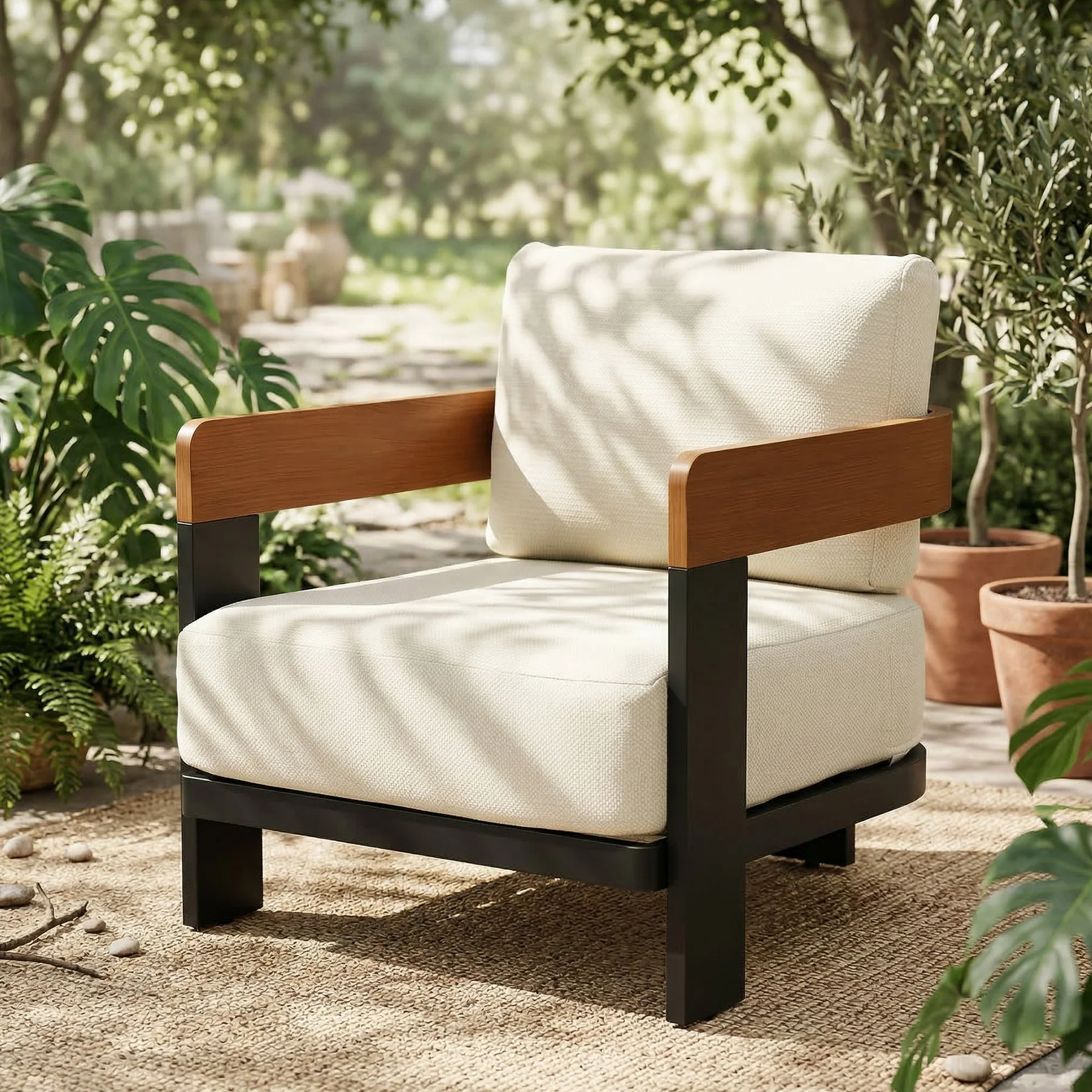 Outdoor Lounge Chair, Patio Armchair Club Chair With Cushions & Aluminum Frame - Image 5