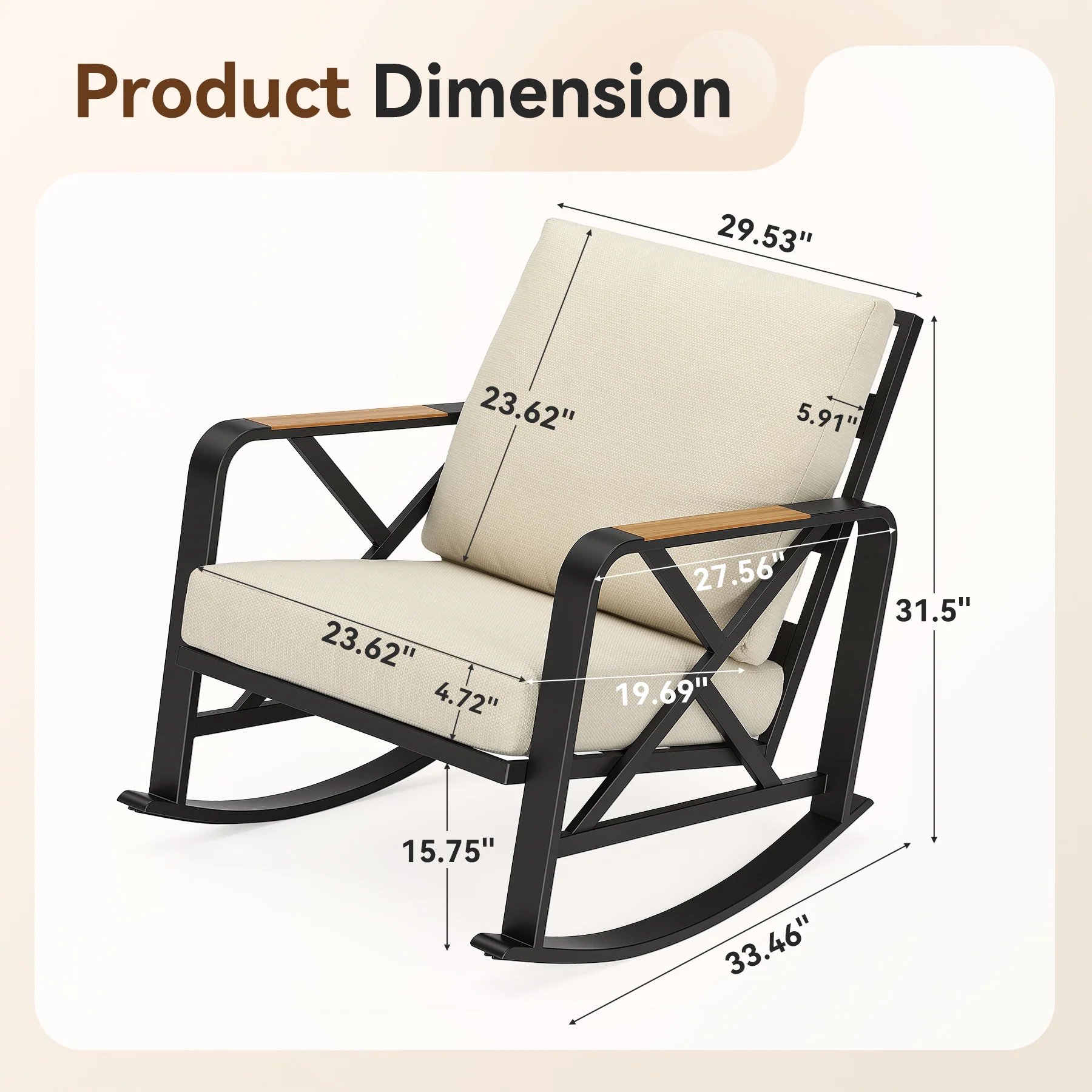 Outdoor Rocking Chair, Patio Seating Waterproof Rocker with Thick Cushion - Image 2