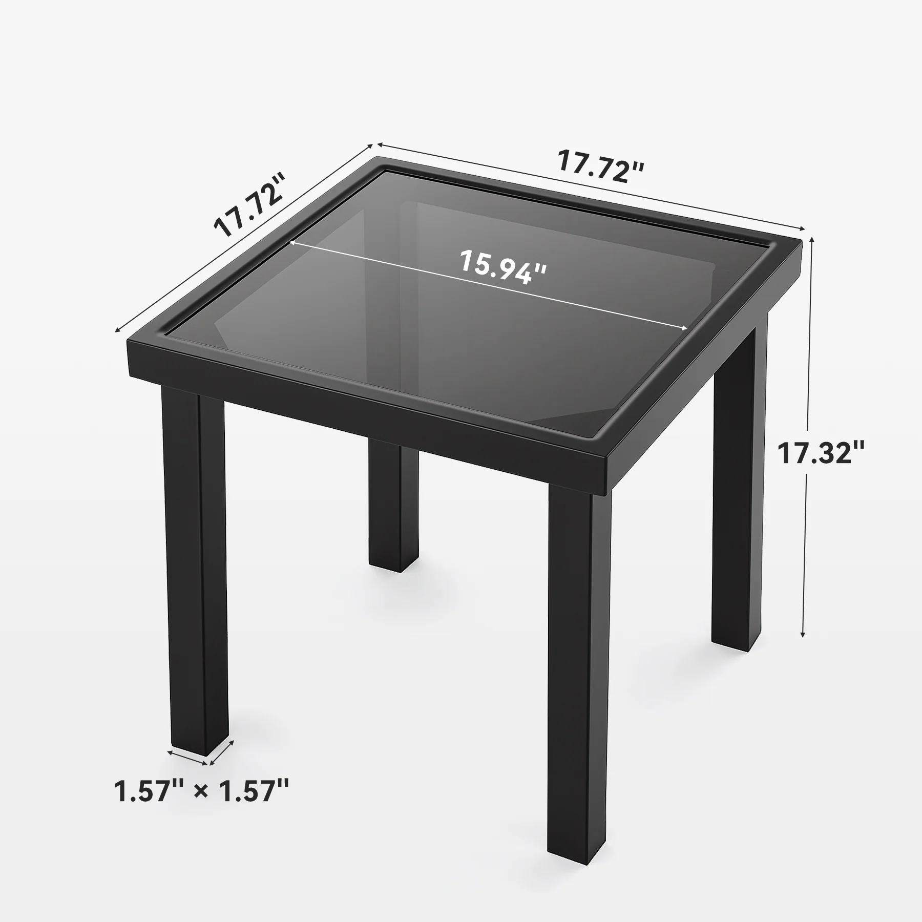 Outdoor Square End Table, Patio Side Table with Water-Resistant Glass Top - Image 2
