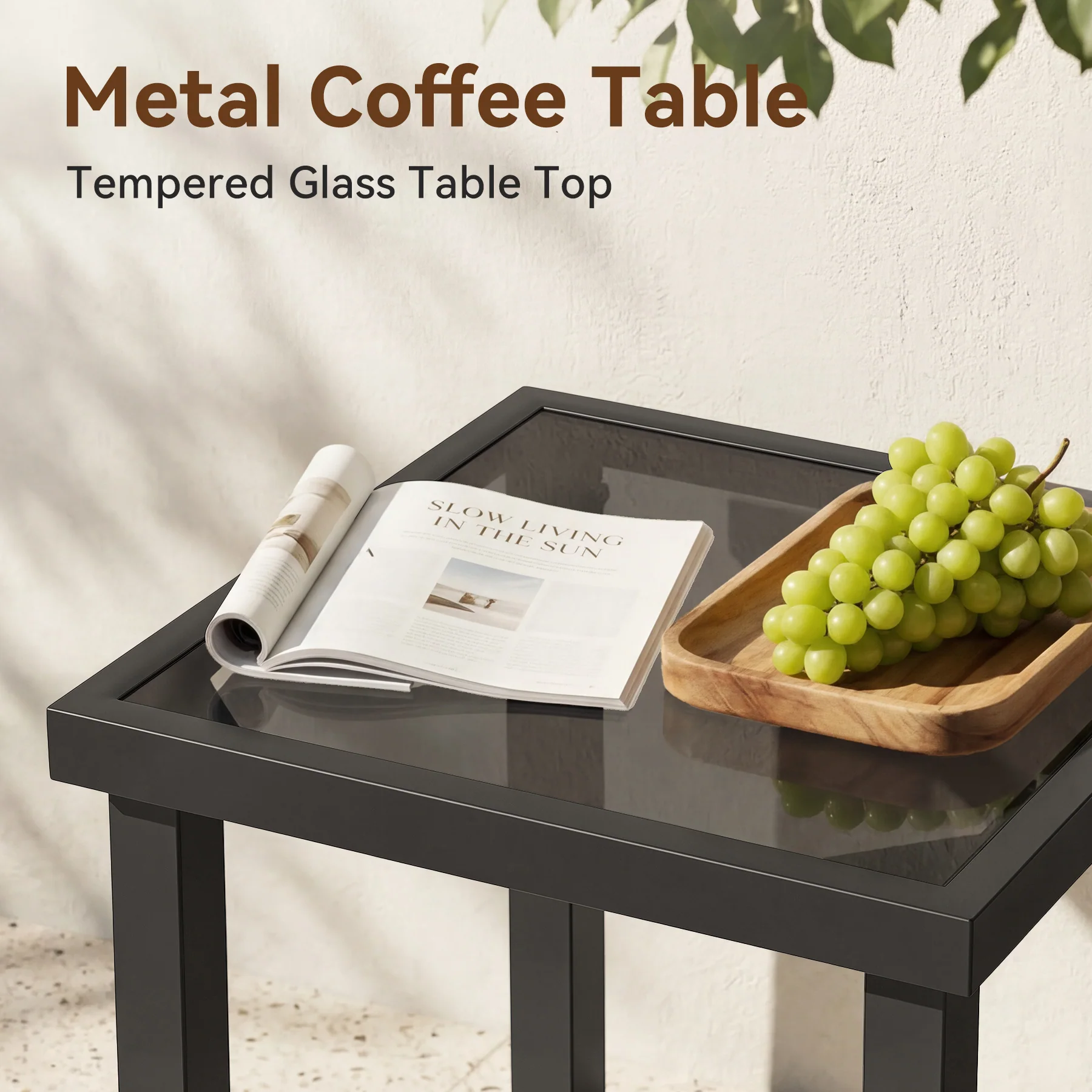 Outdoor Square End Table, Patio Side Table with Water-Resistant Glass Top - Image 7