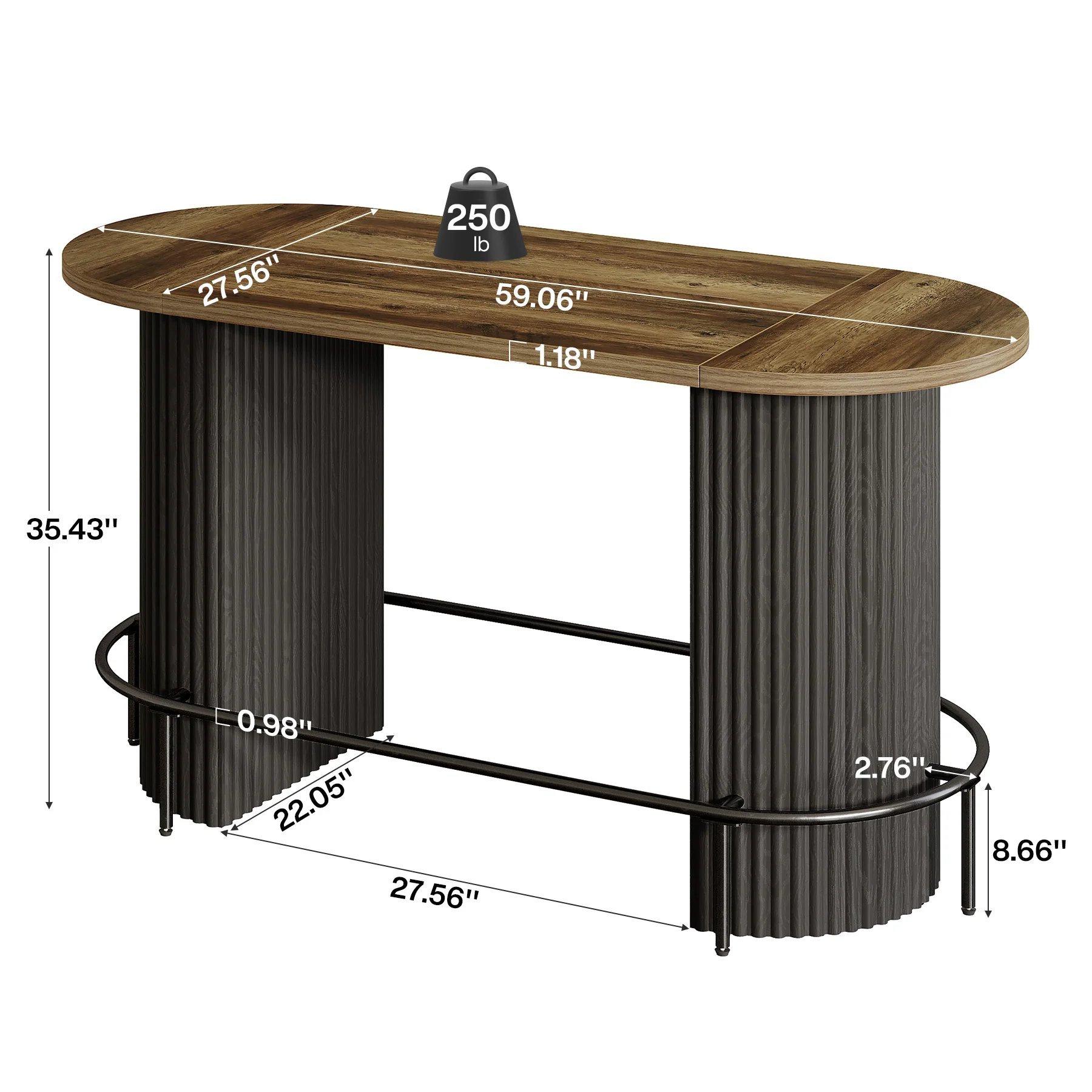 Modern Bar Table, Oval Counter Height Pub Dining Table with Metal Footrest - Image 2