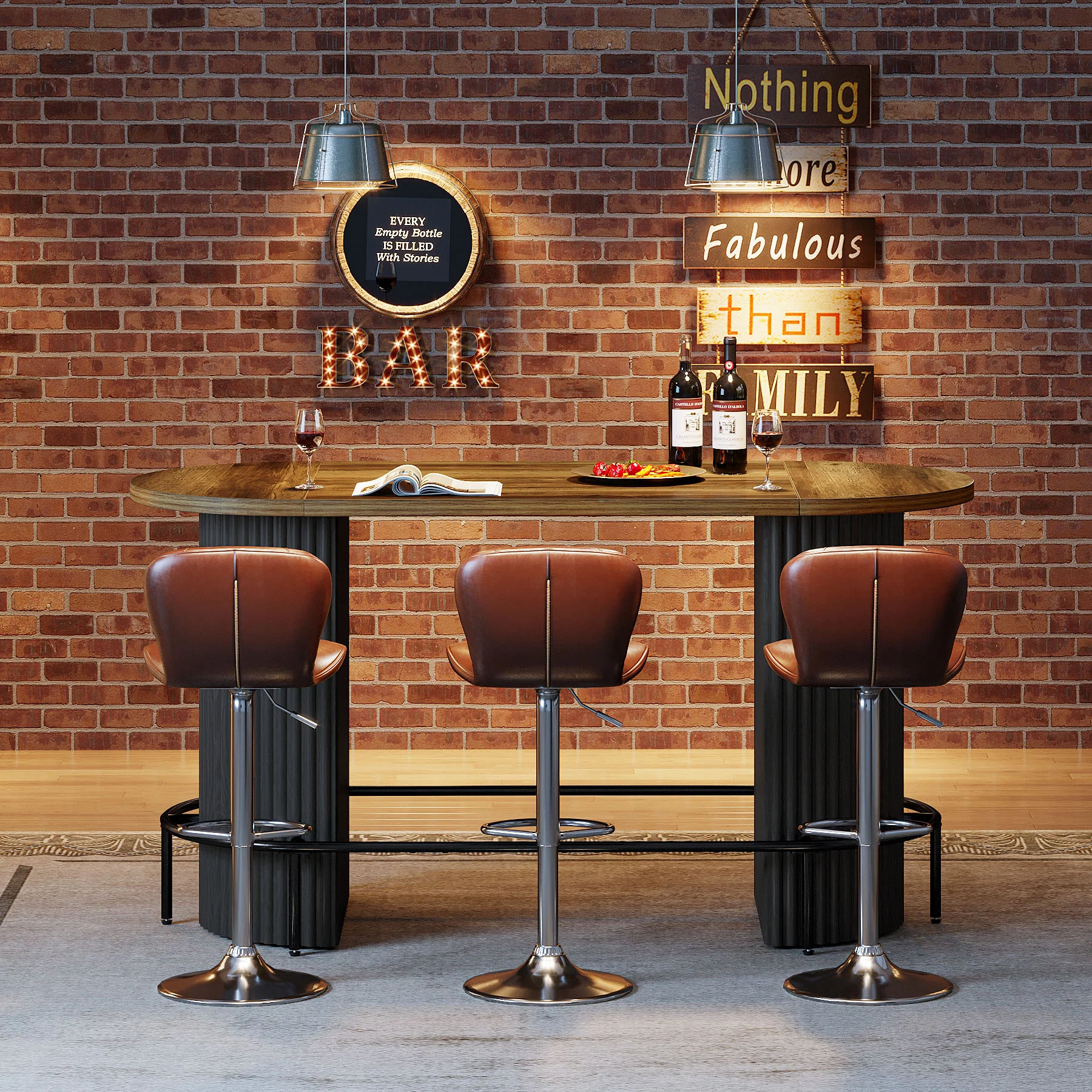 Modern Bar Table, Oval Counter Height Pub Dining Table with Metal Footrest - Image 6