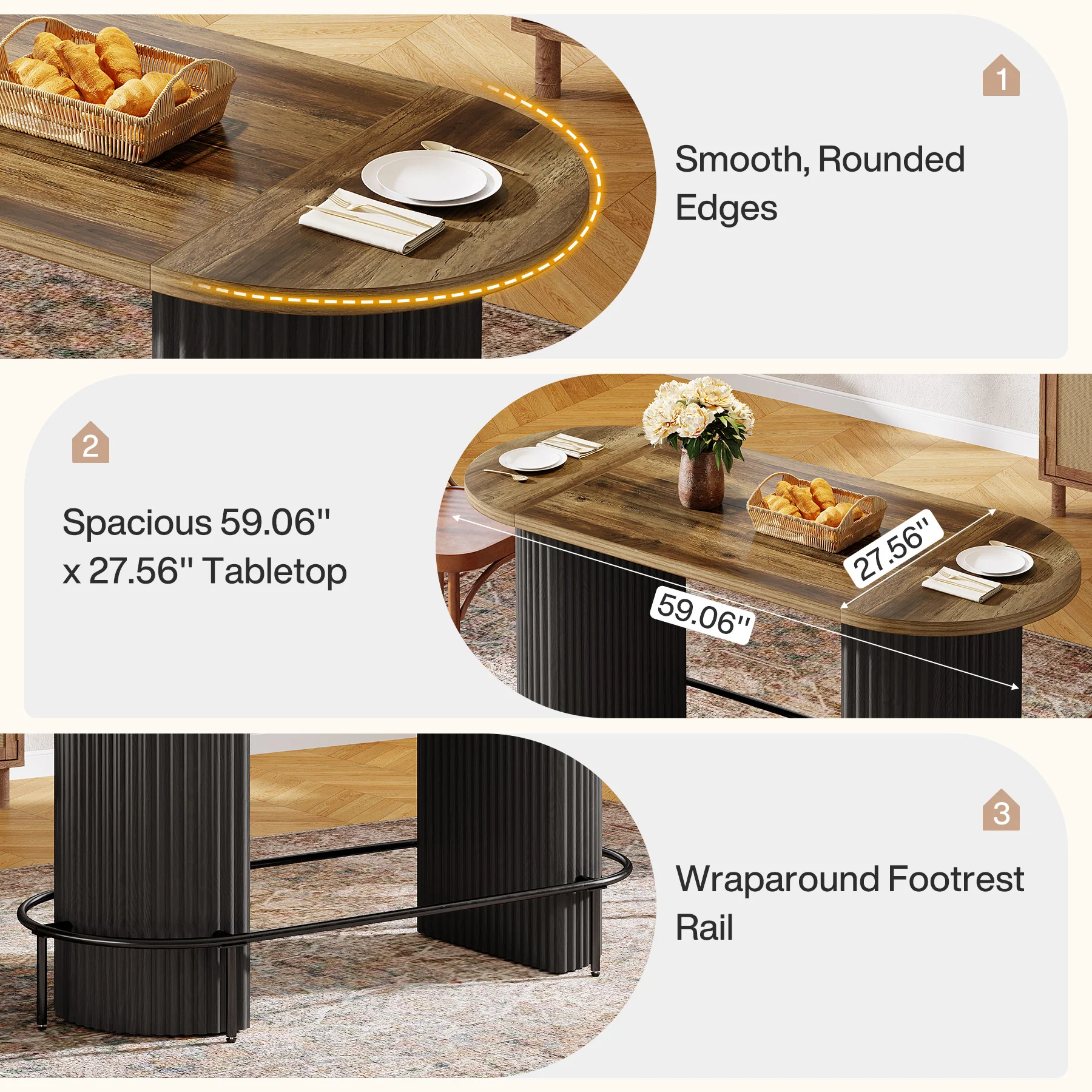 Modern Bar Table, Oval Counter Height Pub Dining Table with Metal Footrest - Image 8
