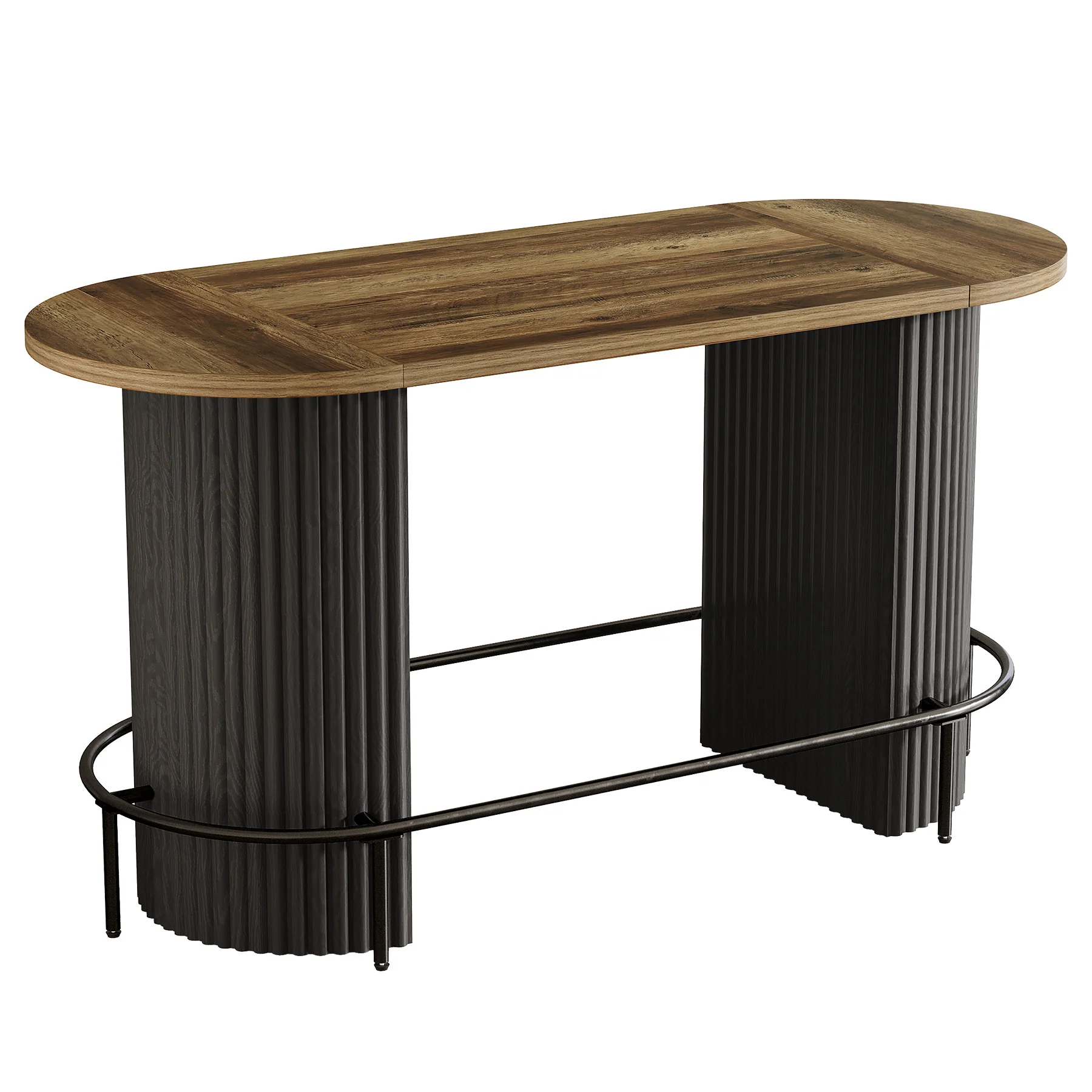 Modern Bar Table, Oval Counter Height Pub Dining Table with Metal Footrest - Image 9