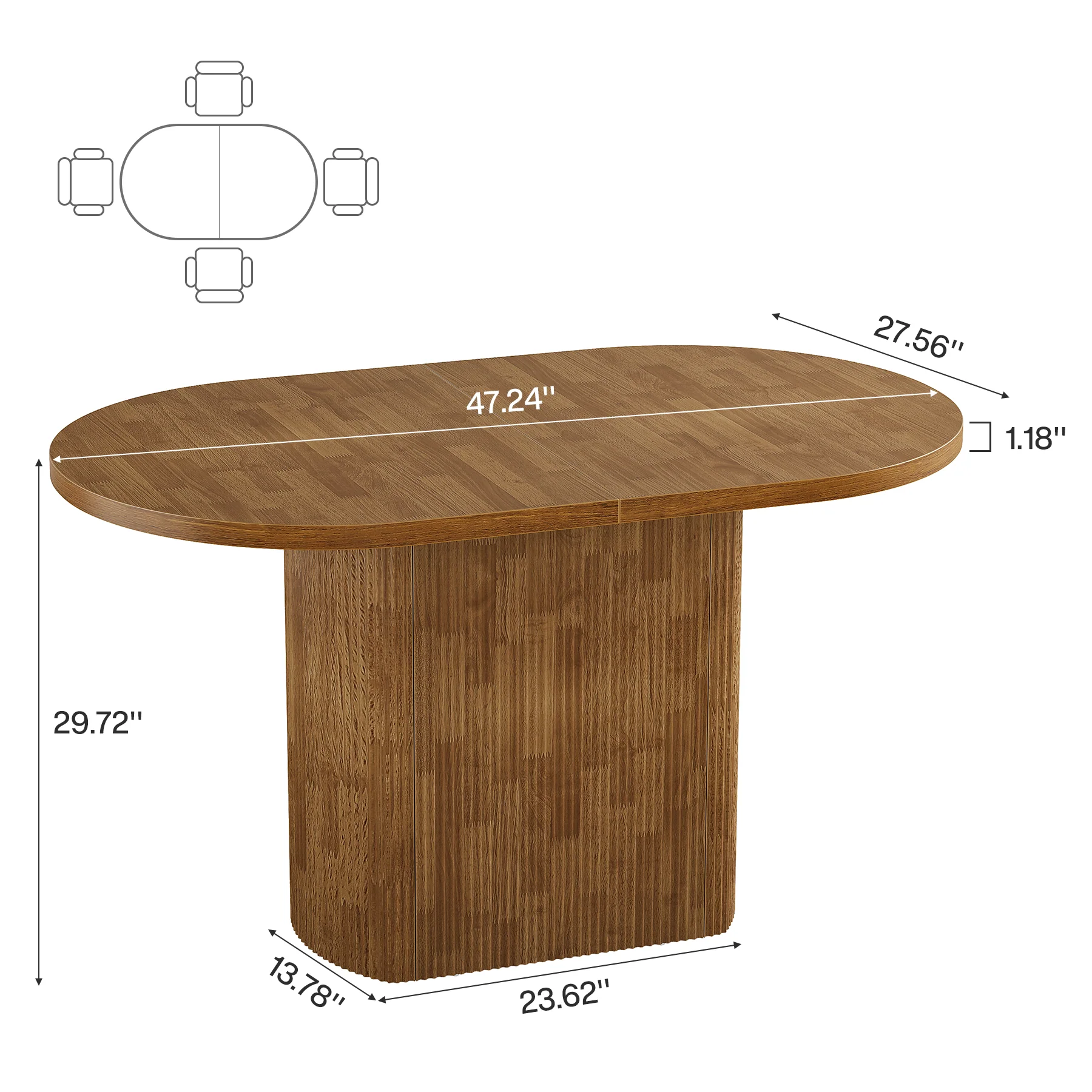 Oval Conference Table, 47.24" Meeting Table with Polygon Base for 4 People - Image 2