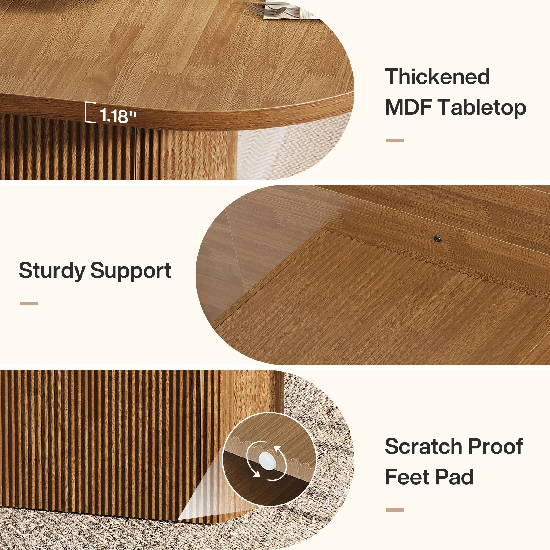 47.24" Dining Table, Oval Kitchen Dinner Table With Hollow Base for 4 People - Image 8