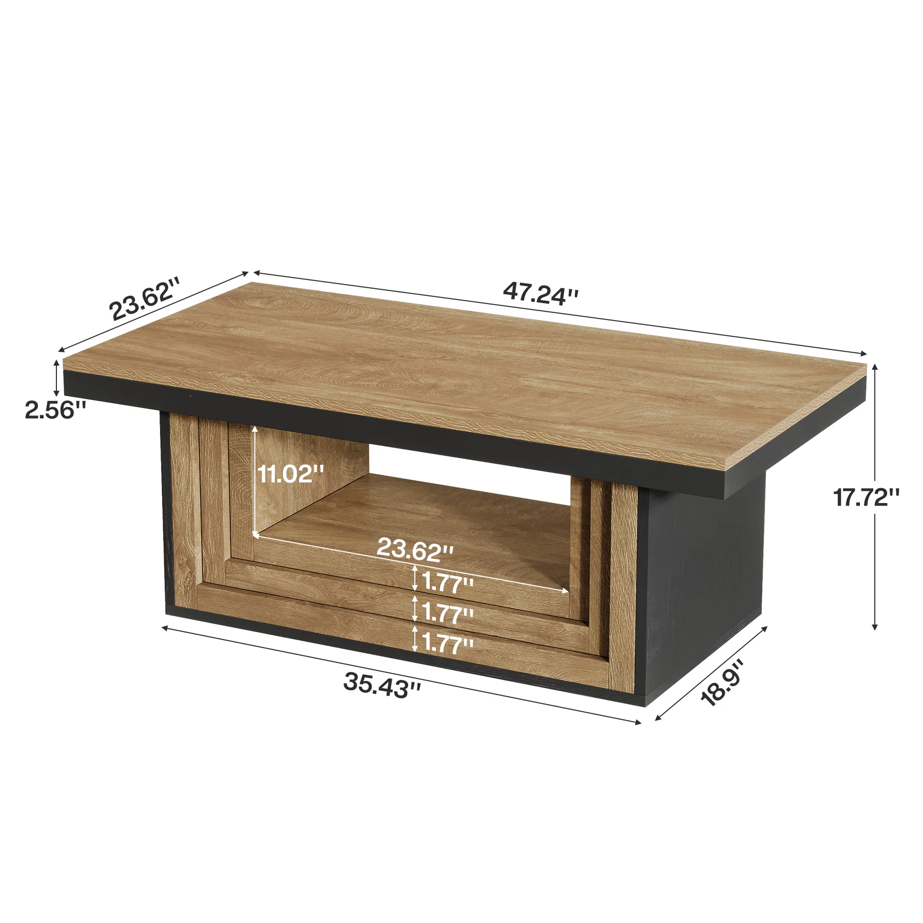 47" Rectangle Coffee Table, Pedestal Center Table Tea Table for Living Room - Image 2