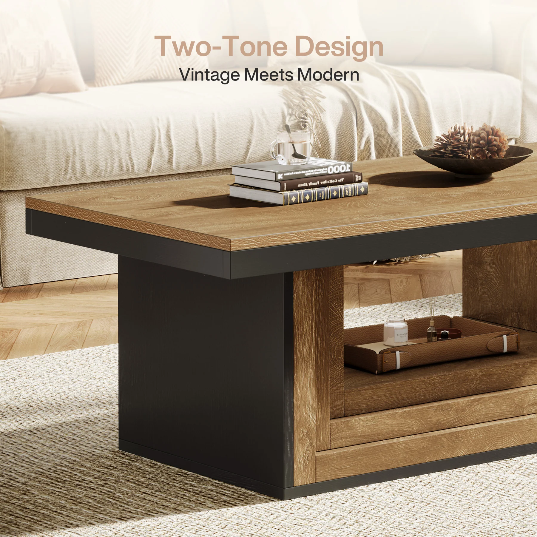 47" Rectangle Coffee Table, Pedestal Center Table Tea Table for Living Room - Image 5