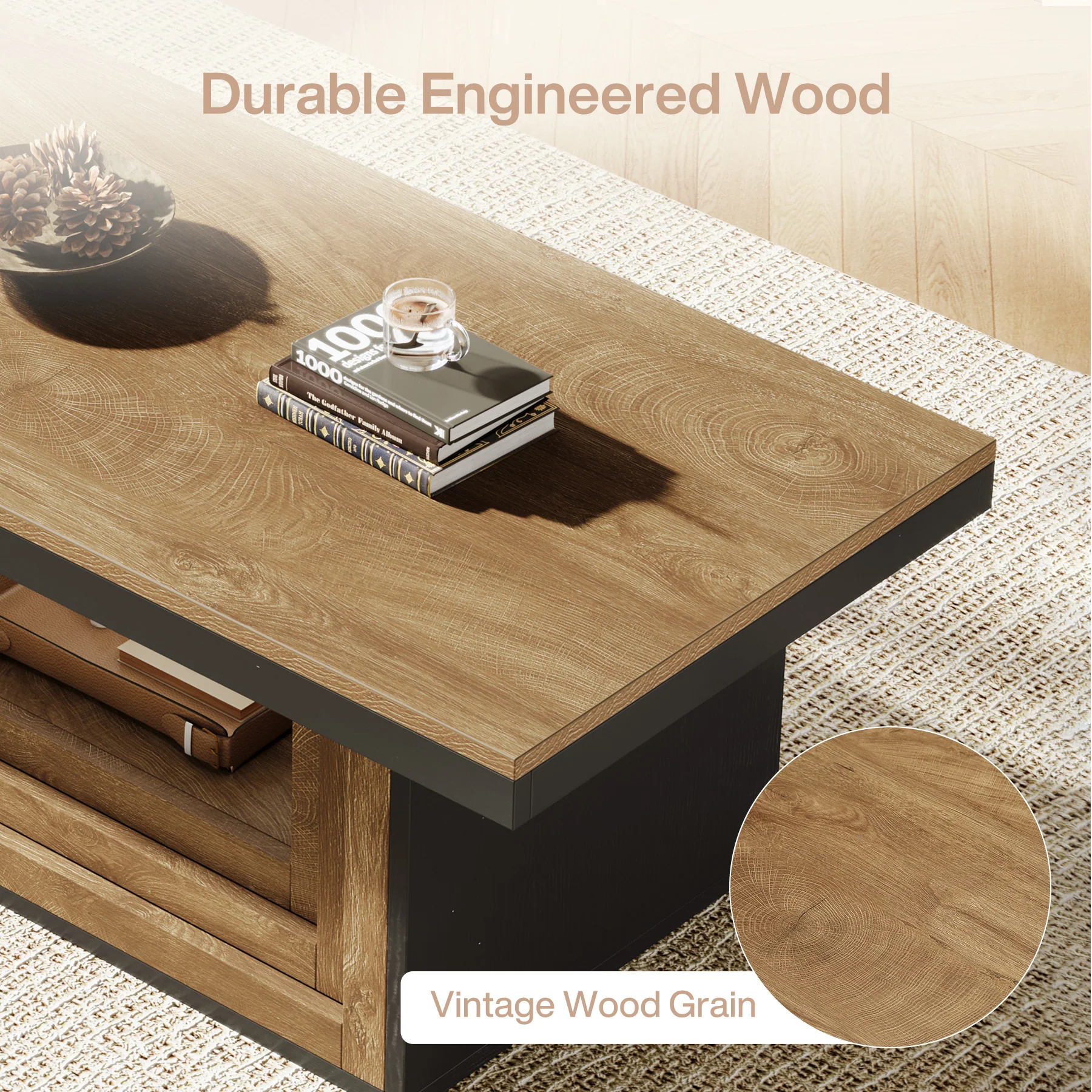 47" Rectangle Coffee Table, Pedestal Center Table Tea Table for Living Room - Image 6