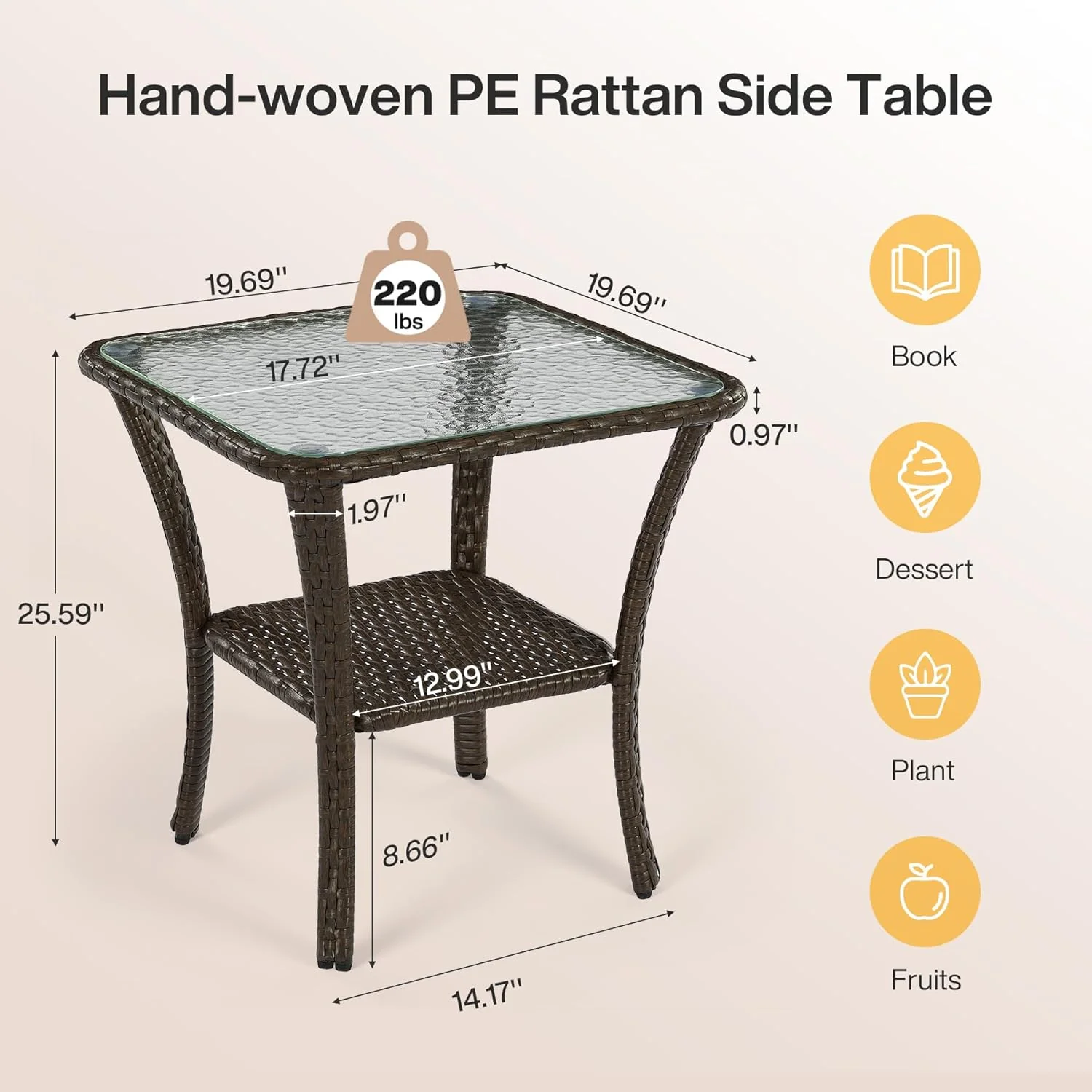 Patio Side Table, Outdoor 2-Tier Rattan End Table for Porch - Image 2