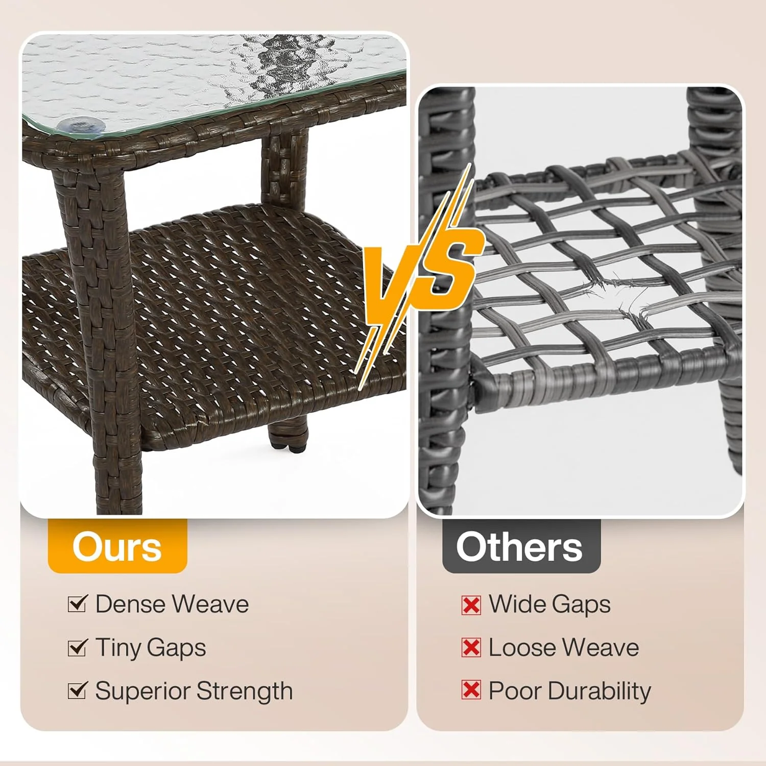 Patio Side Table, Outdoor 2-Tier Rattan End Table for Porch - Image 6