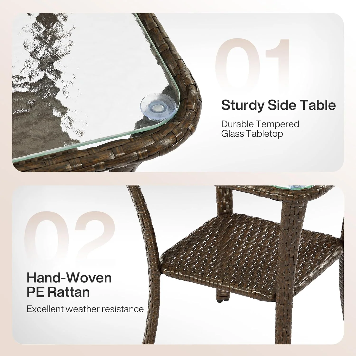 Patio Side Table, Outdoor 2-Tier Rattan End Table for Porch - Image 7