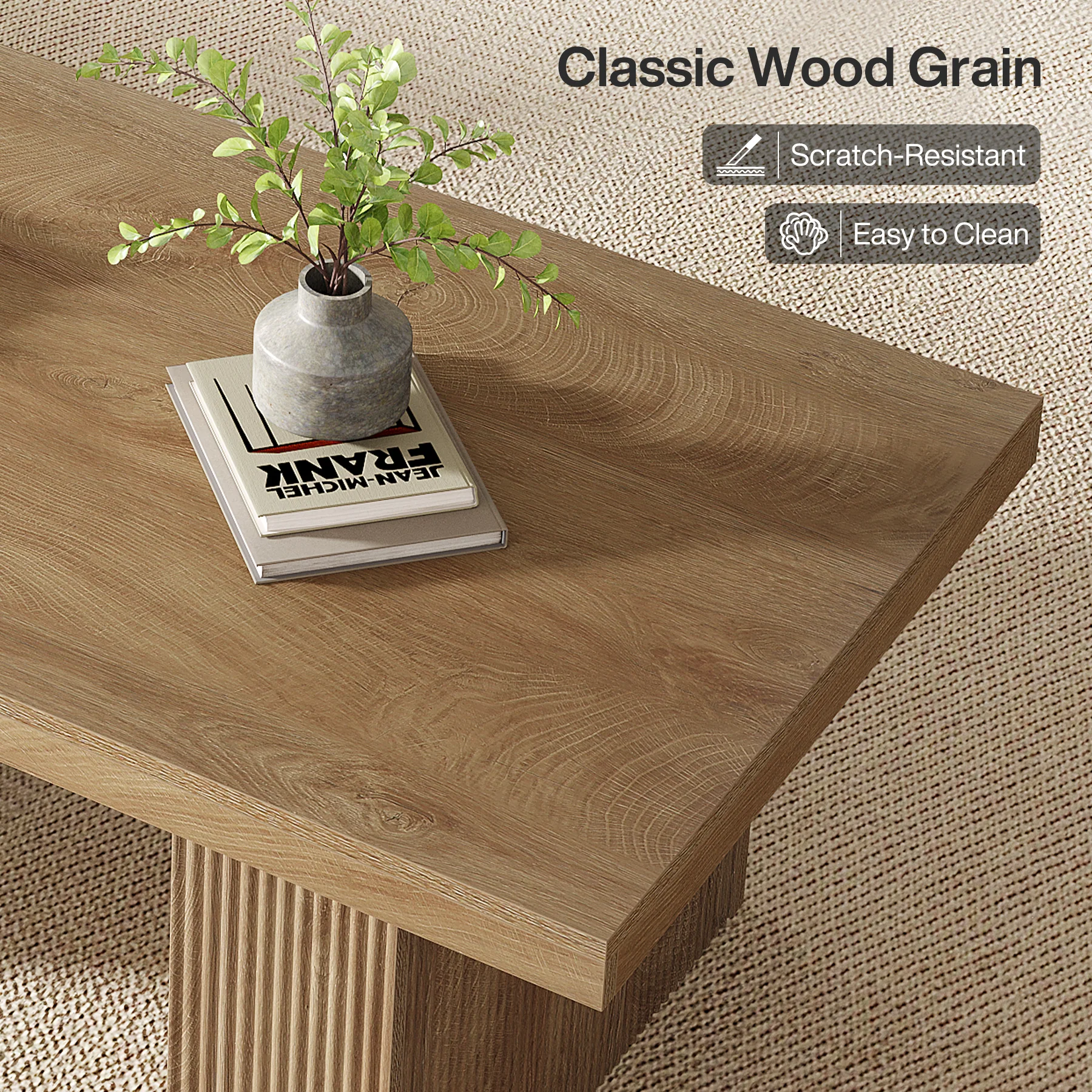 47.2" Wooden Coffee Table, Rectangle Center Table with Thick Base - Image 6
