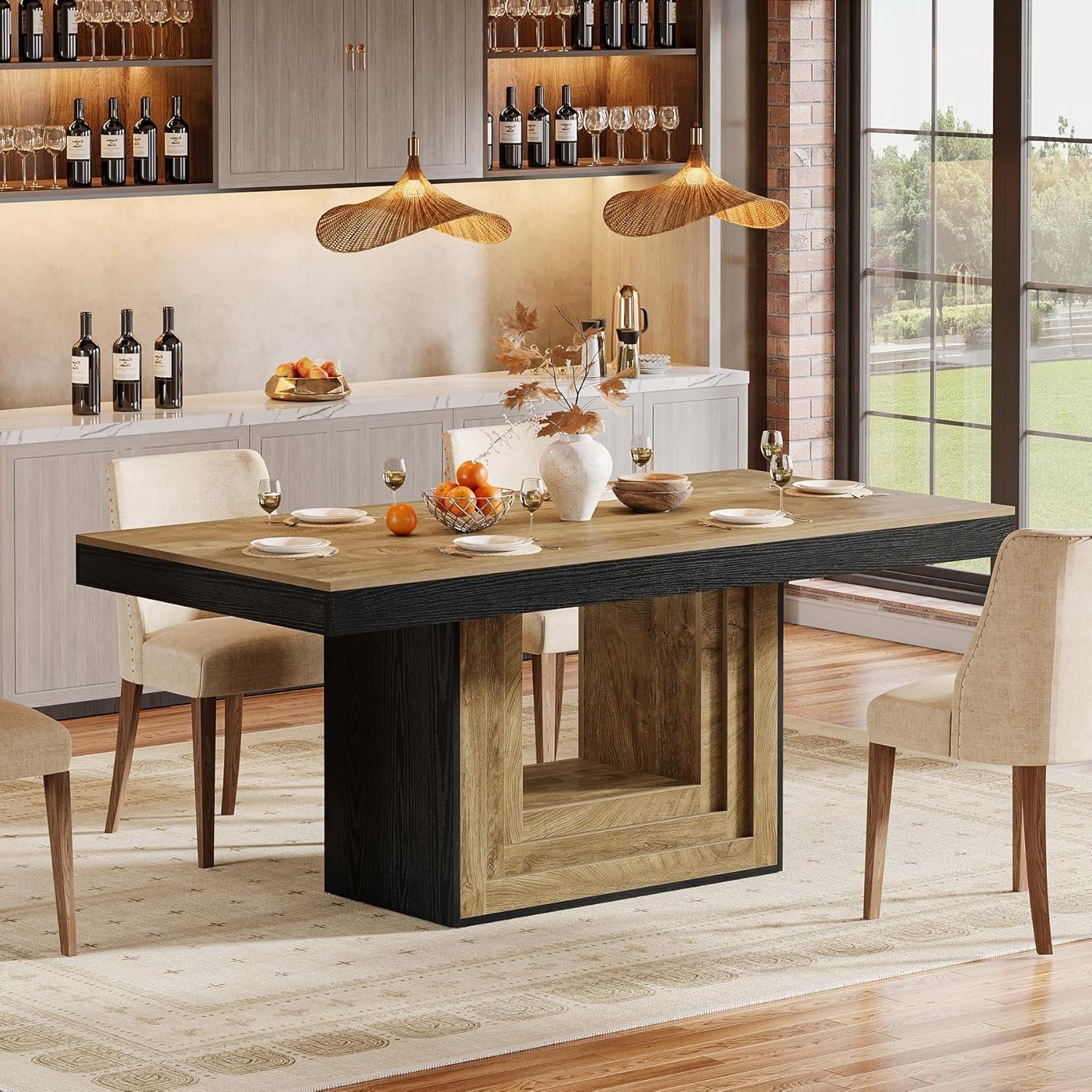 63" Farmhouse Dining Table, Rectangle Kitchen Dinner Table for 4-6 People - Image 3