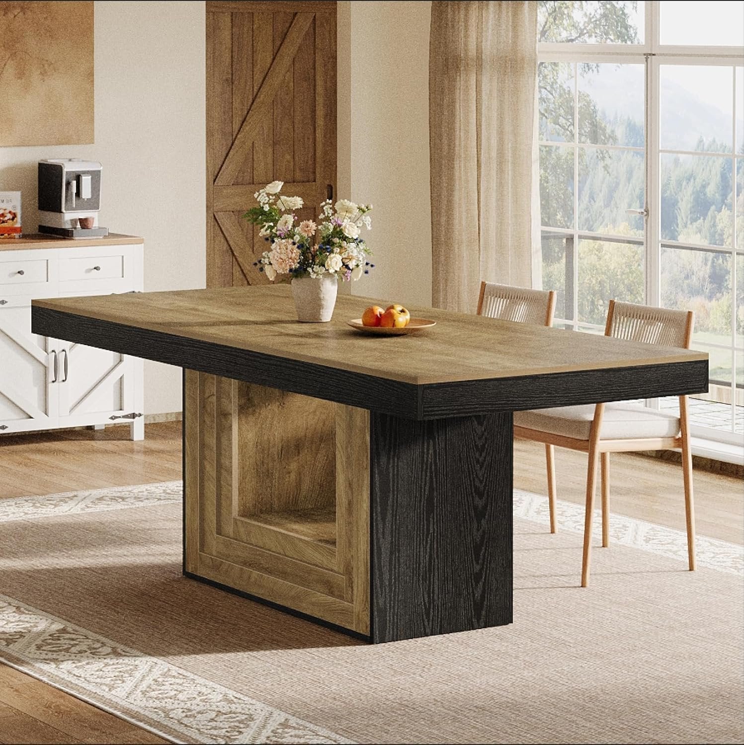 63" Farmhouse Dining Table, Rectangle Kitchen Dinner Table for 4-6 People - Image 4