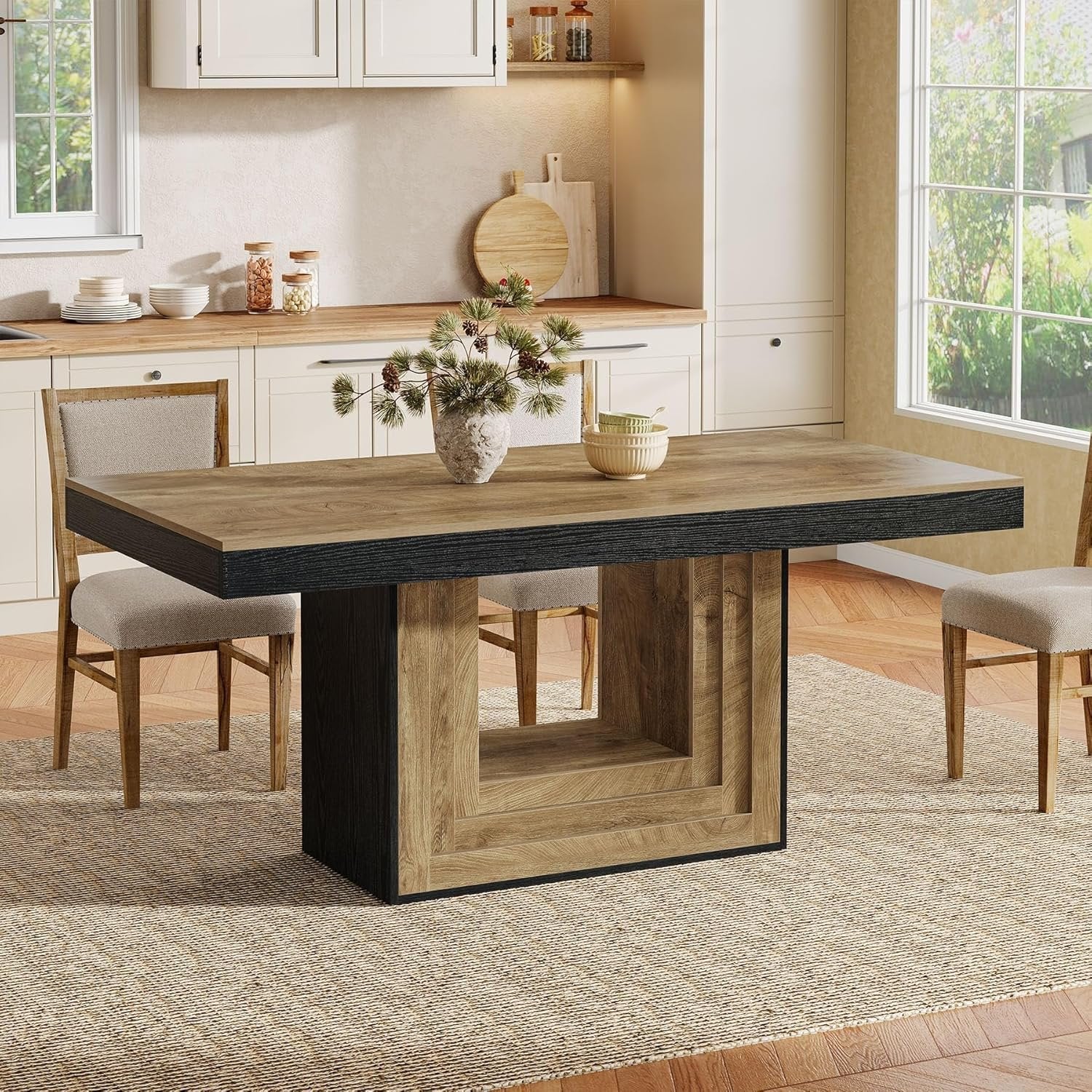 63" Farmhouse Dining Table, Rectangle Kitchen Dinner Table for 4-6 People - Image 5