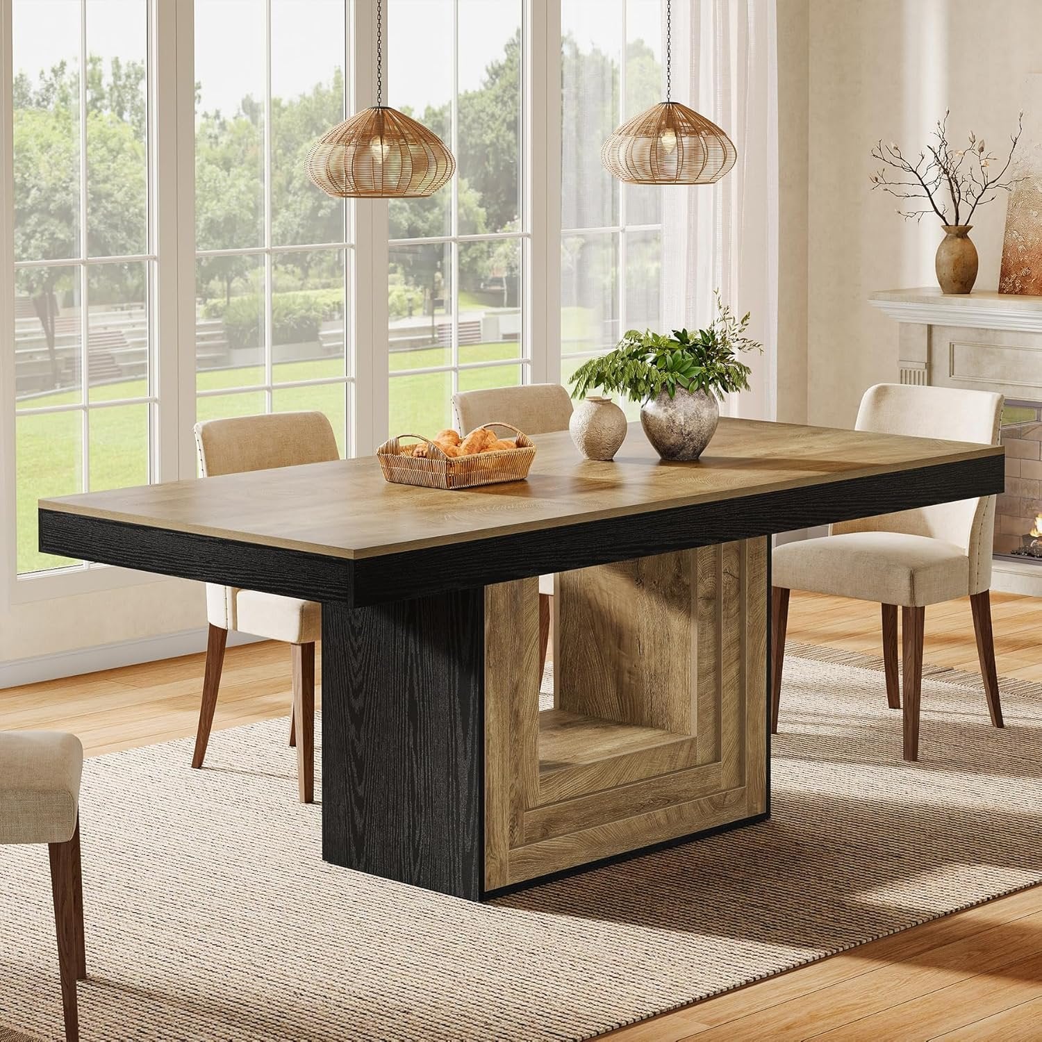 63" Farmhouse Dining Table, Rectangle Kitchen Dinner Table for 4-6 People - Image 6