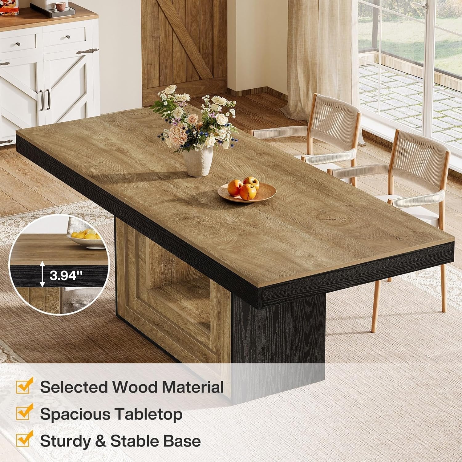 63" Farmhouse Dining Table, Rectangle Kitchen Dinner Table for 4-6 People - Image 7
