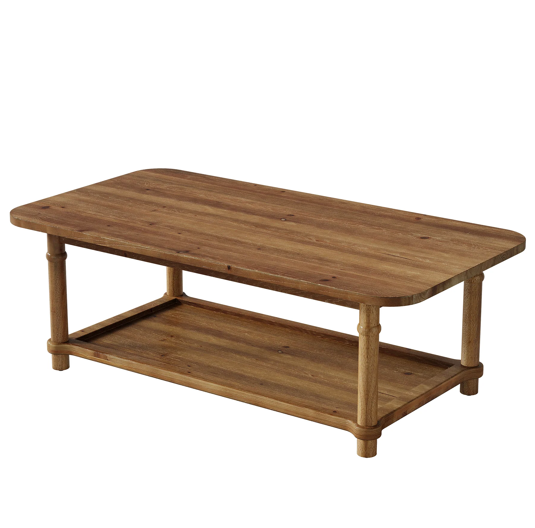 Rectangle Solid Wood Coffee Table, 47" Center Table with 2-Tier Storage - Image 10
