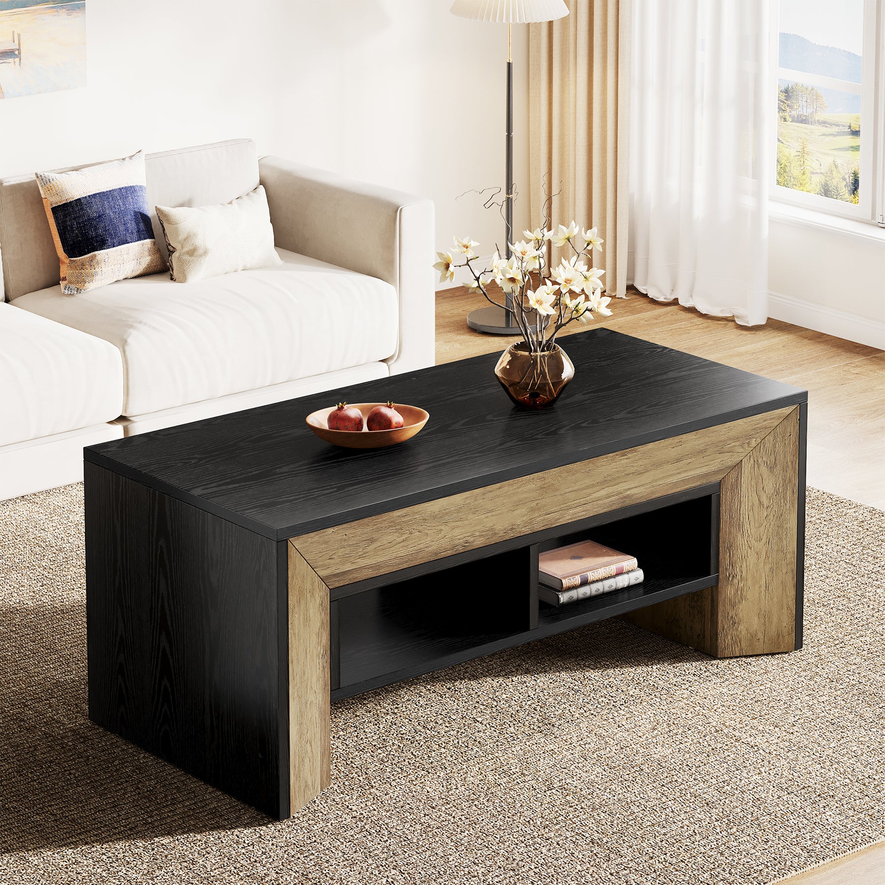 47" Modern Coffee Table, Rectangular Center Table with 2-Tier Storage - Image 3