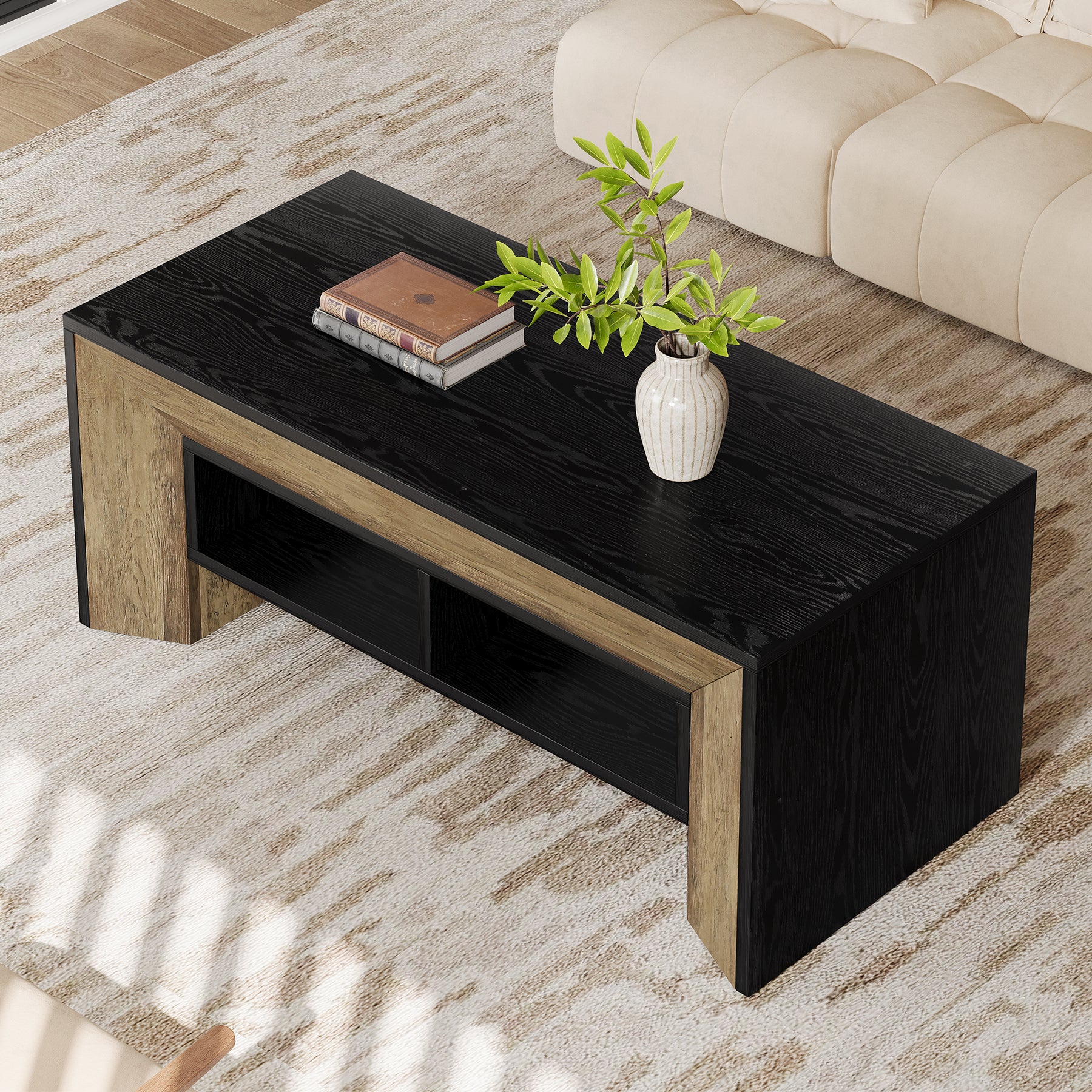 47" Modern Coffee Table, Rectangular Center Table with 2-Tier Storage - Image 5