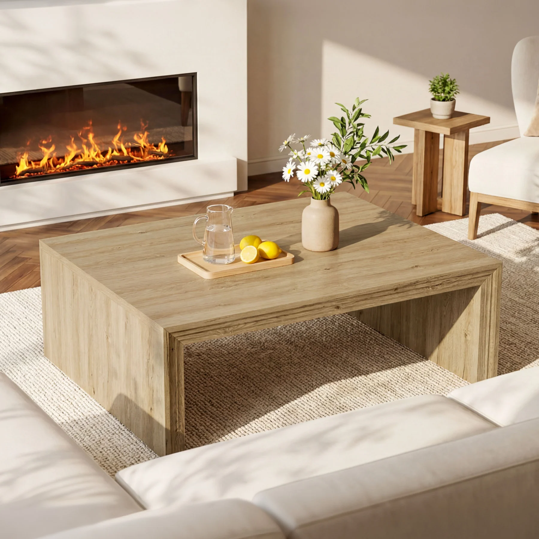 47" Rectangular Coffee Table with Spacious Top, Farmhouse Center Table for Living Room - Image 10