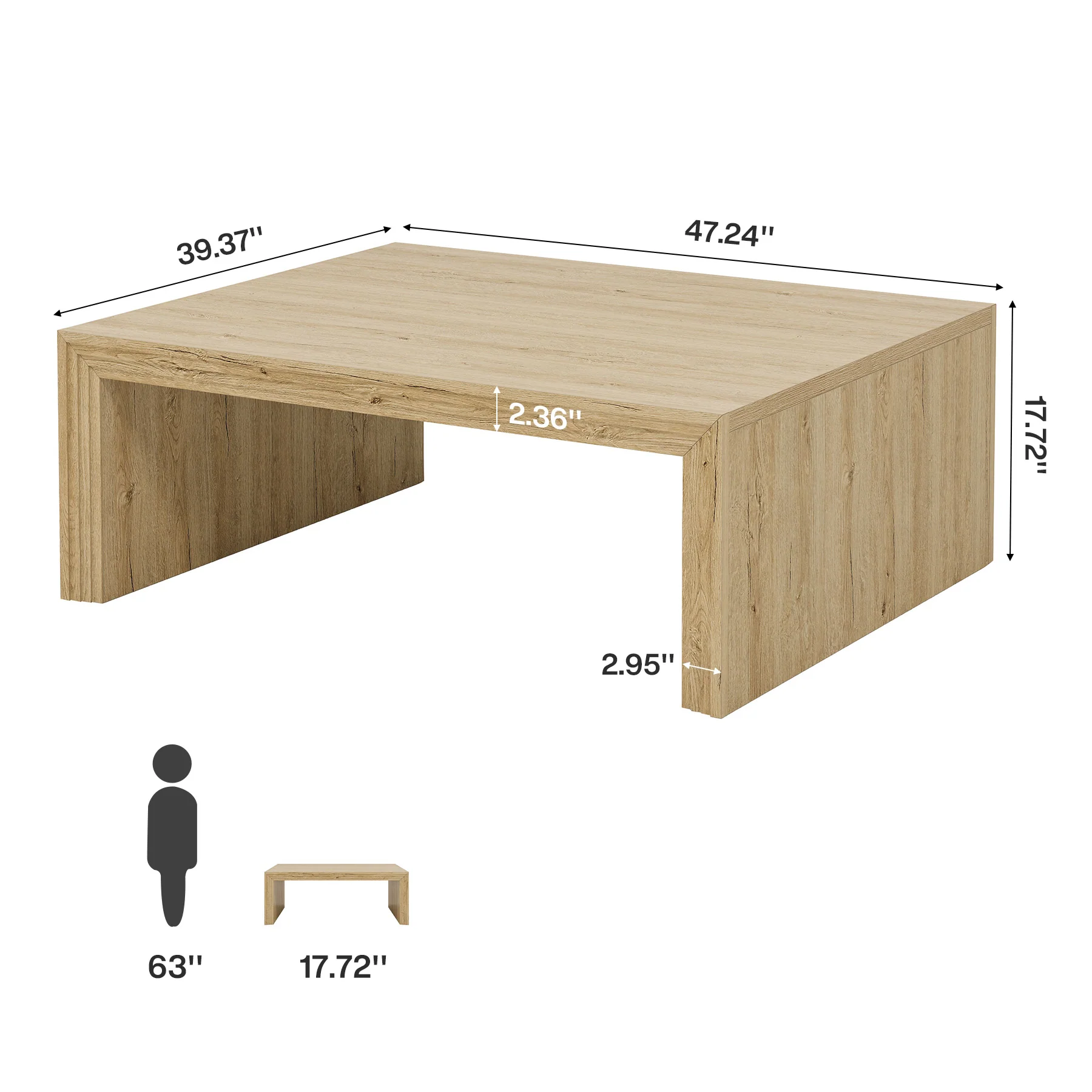 47" Rectangular Coffee Table with Spacious Top, Farmhouse Center Table for Living Room - Image 2