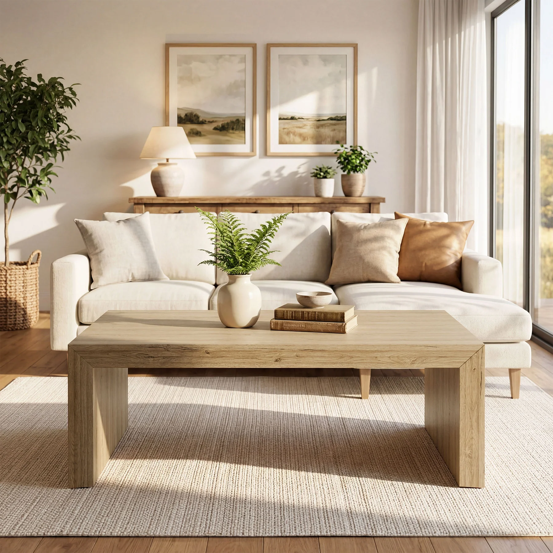 47" Rectangular Coffee Table with Spacious Top, Farmhouse Center Table for Living Room - Image 4
