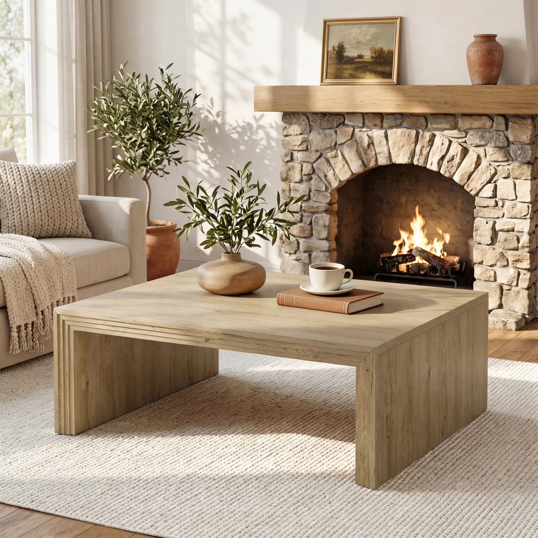 47" Rectangular Coffee Table with Spacious Top, Farmhouse Center Table for Living Room - Image 5