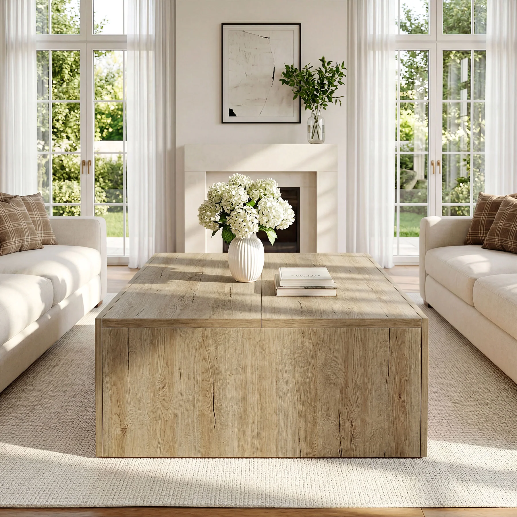 47" Rectangular Coffee Table with Spacious Top, Farmhouse Center Table for Living Room - Image 6