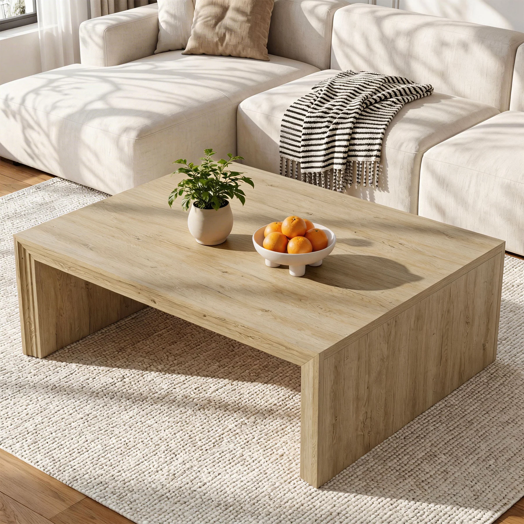 47" Rectangular Coffee Table with Spacious Top, Farmhouse Center Table for Living Room - Image 7