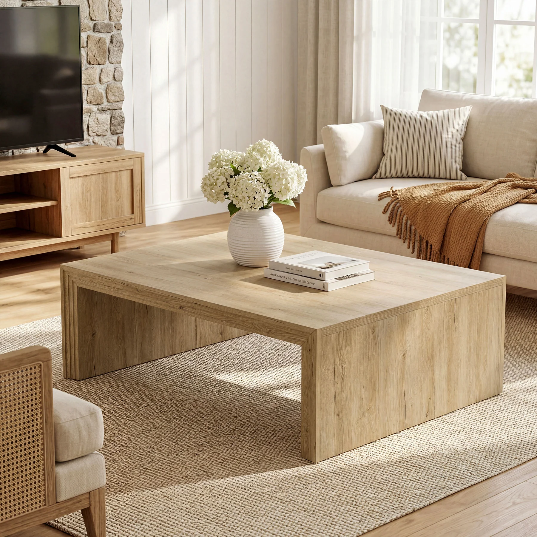 47" Rectangular Coffee Table with Spacious Top, Farmhouse Center Table for Living Room - Image 8