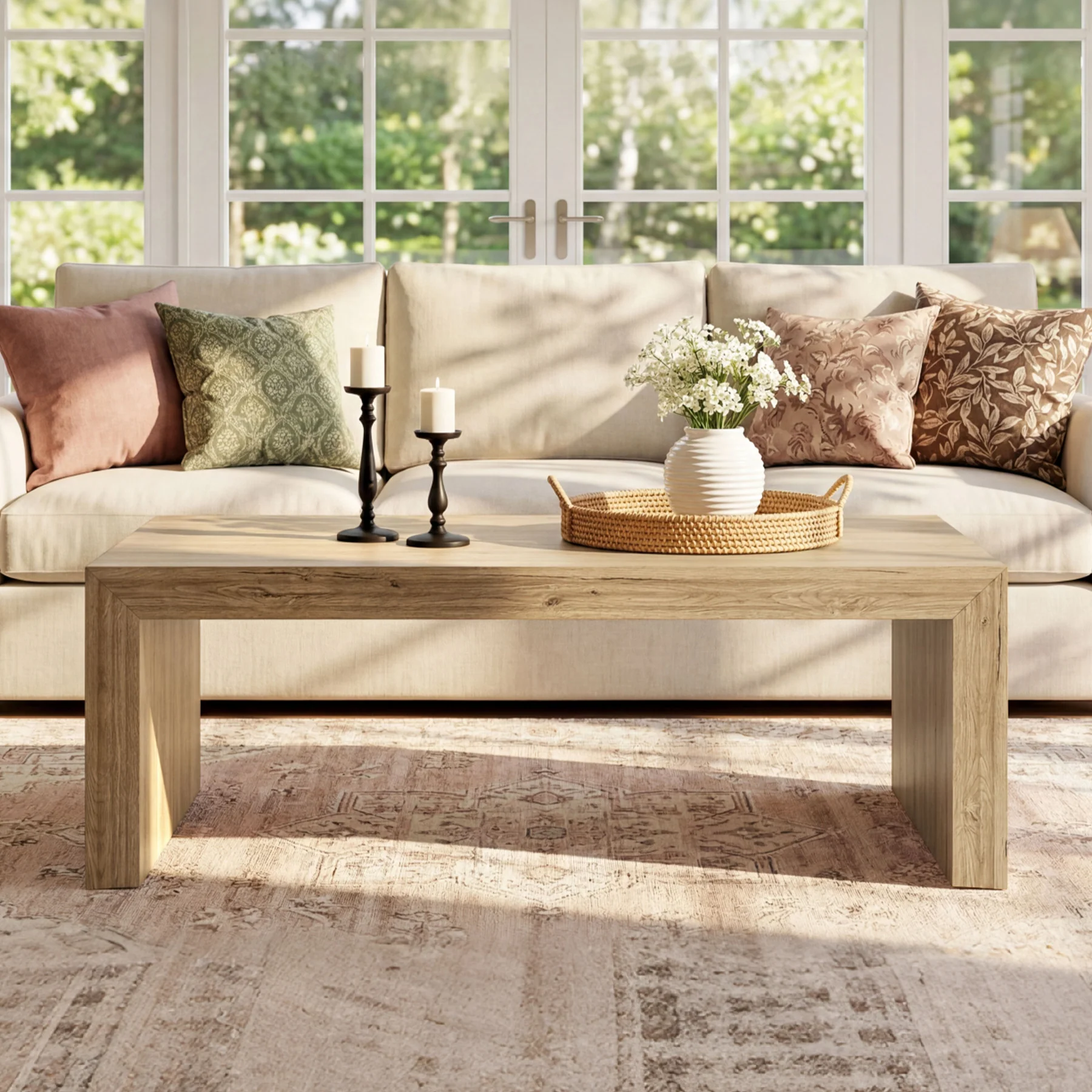 47" Rectangular Coffee Table with Spacious Top, Farmhouse Center Table for Living Room - Image 9