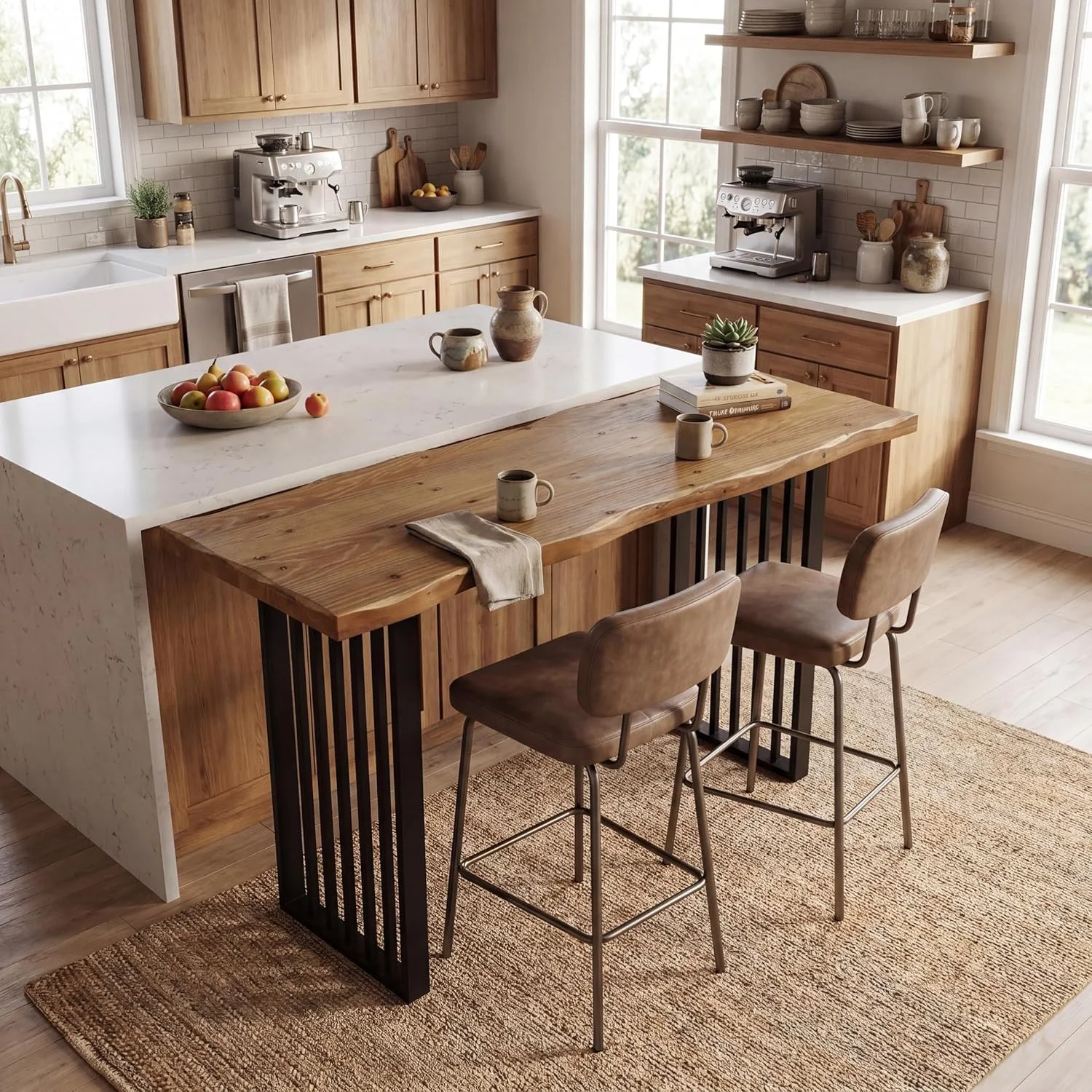 63" Solid Wood Bar Table, Rectangular Counter Height Pub Table with Metal Frame for Home Bar(Only Table) - Image 4