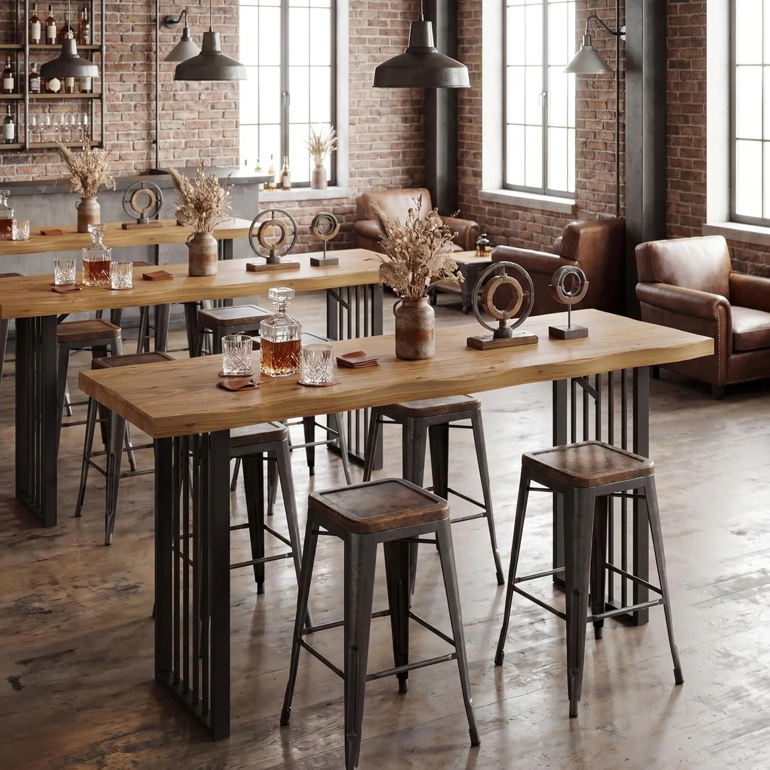 63" Solid Wood Bar Table, Rectangular Counter Height Pub Table with Metal Frame for Home Bar(Only Table) - Image 9