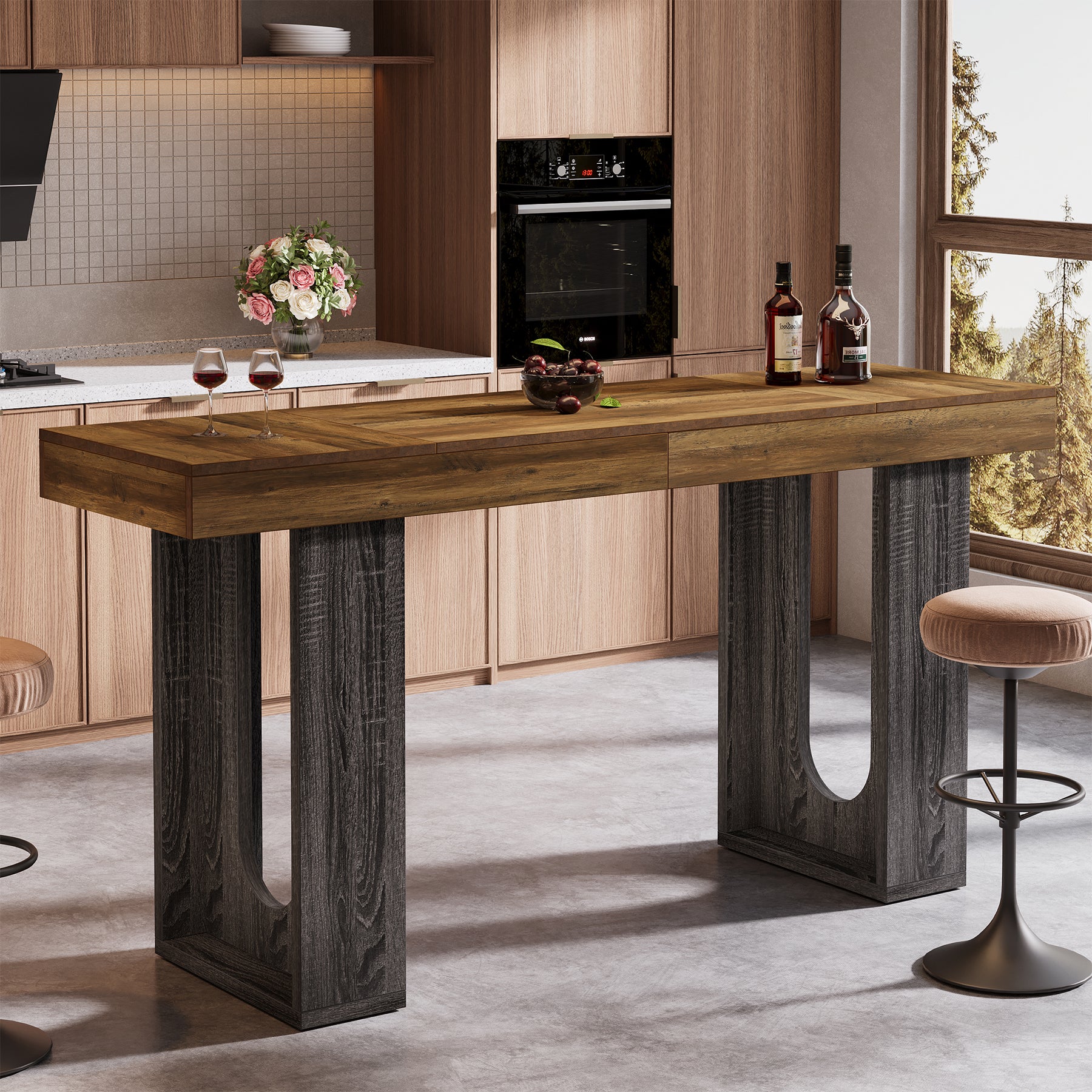 70.9" Long Bar Table, Rectangular Counter Height Pub Table Home Coffee Bar Unit - Image 10