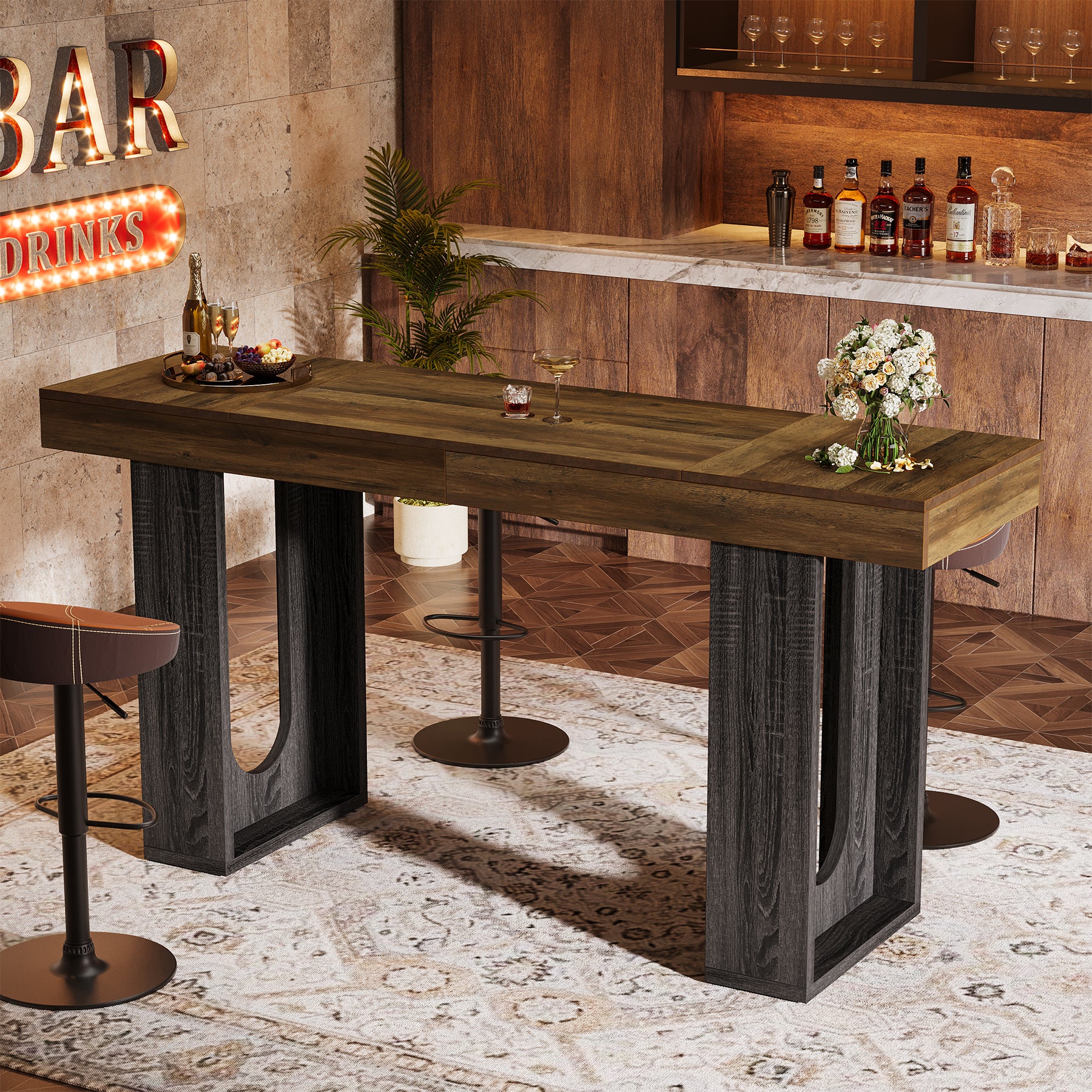 70.9" Long Bar Table, Rectangular Counter Height Pub Table Home Coffee Bar Unit - Image 11