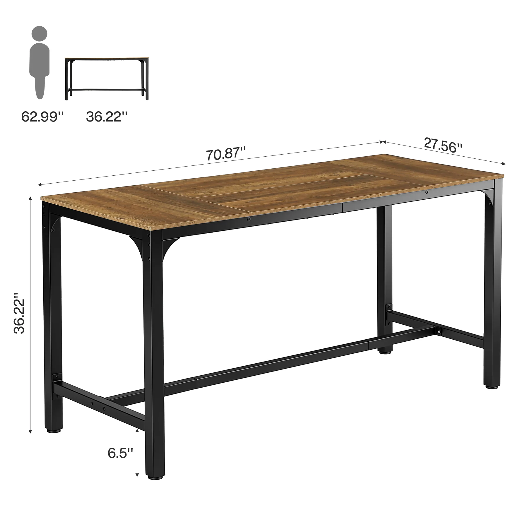 70.9" Long Industrial Bar Table, Rectangular Counter Height Pub Table for Kitchen Home Bar - Image 2