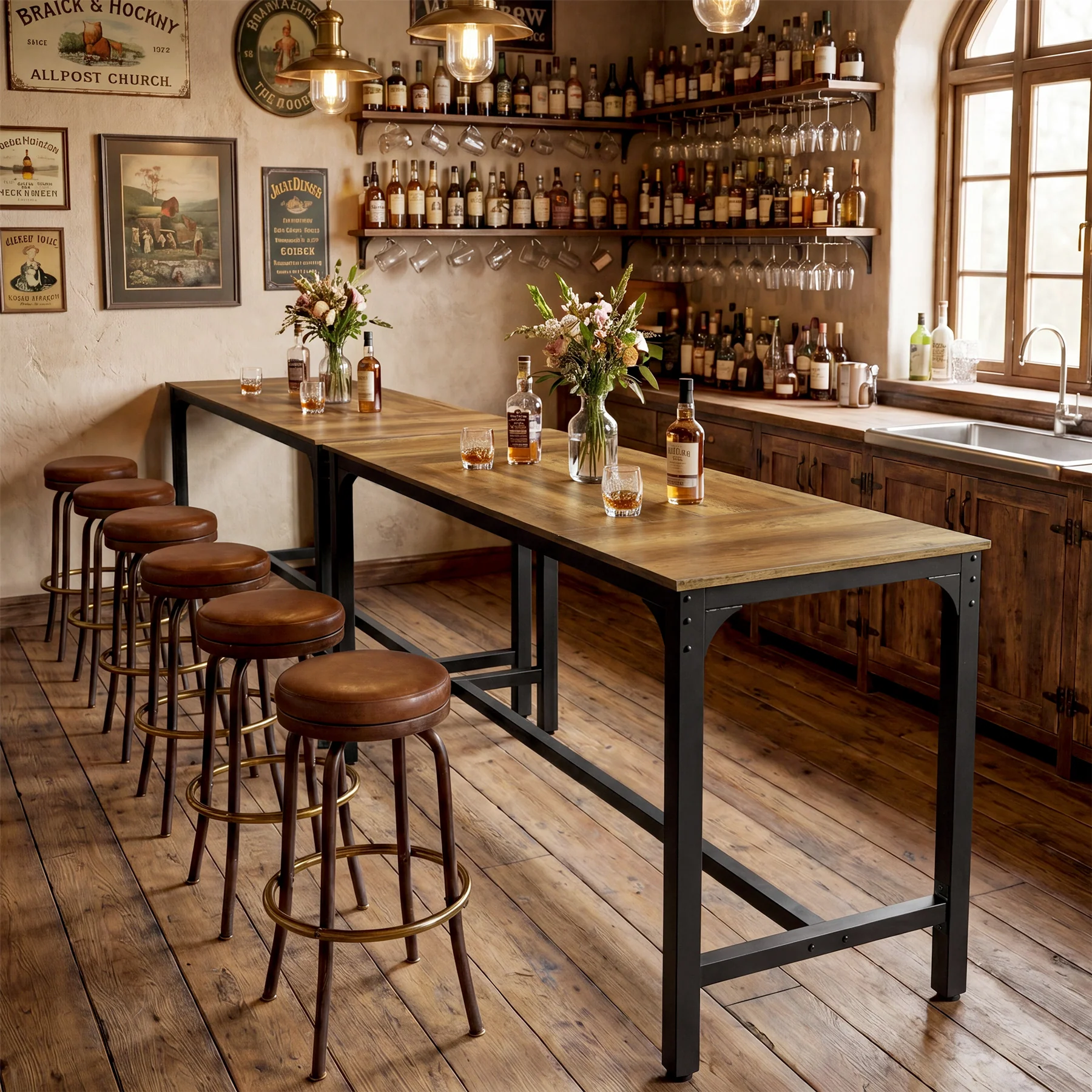 70.9" Long Industrial Bar Table, Rectangular Counter Height Pub Table for Kitchen Home Bar - Image 7