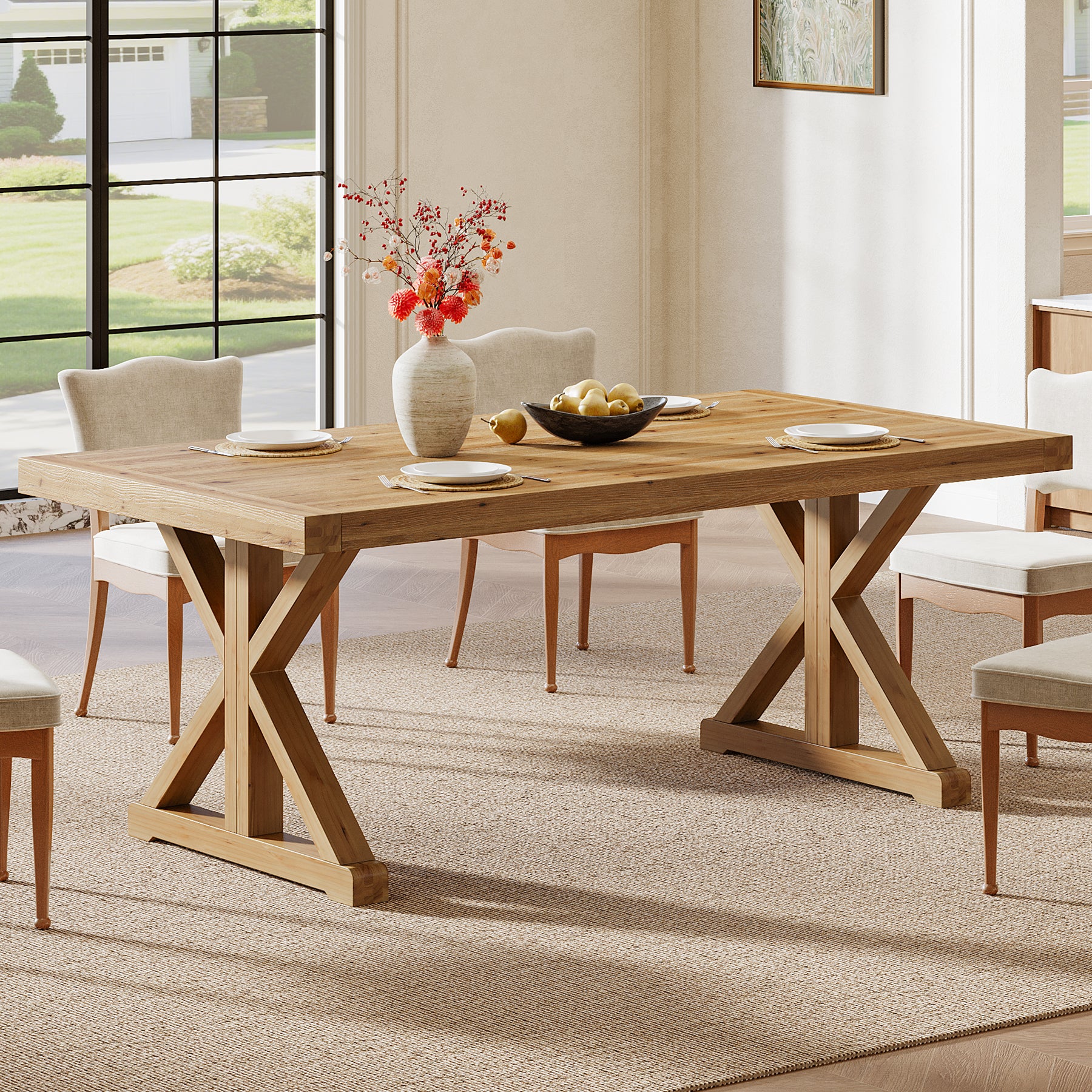 63" Solid Wood Dining Table, Rectangular Kitchen Table for 4-6 - Image 3