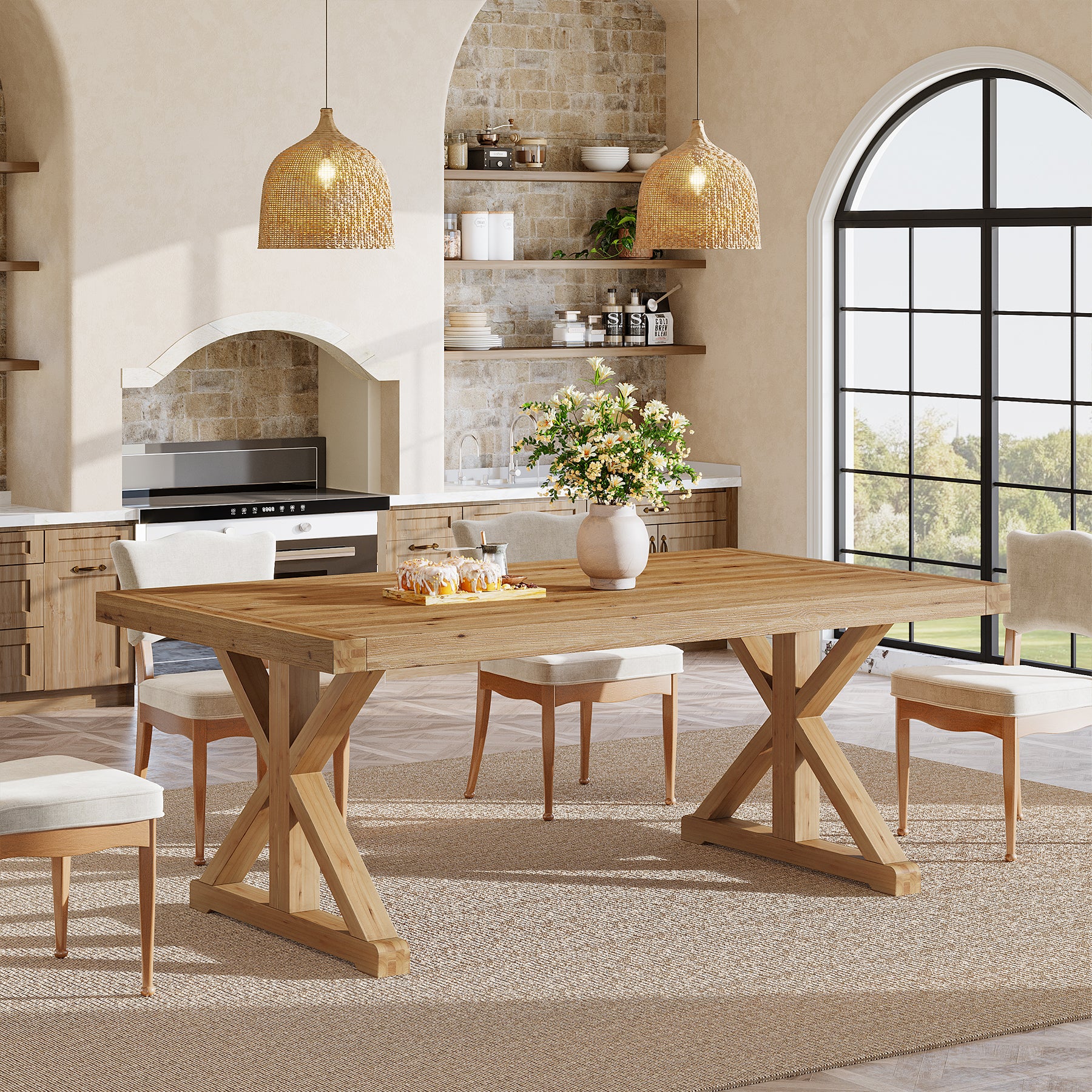 63" Solid Wood Dining Table, Rectangular Kitchen Table for 4-6 - Image 4