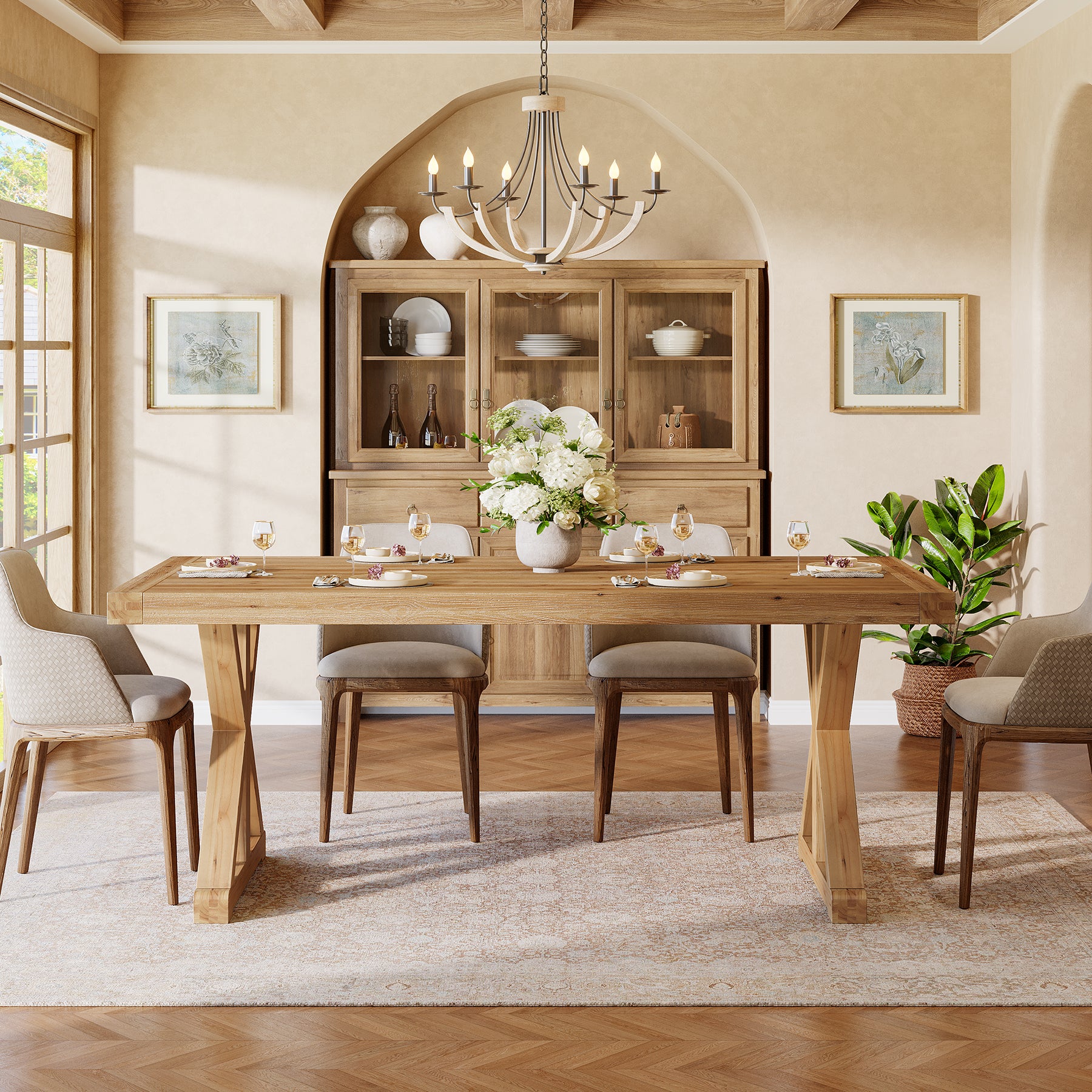 63" Solid Wood Dining Table, Rectangular Kitchen Table for 4-6 - Image 6