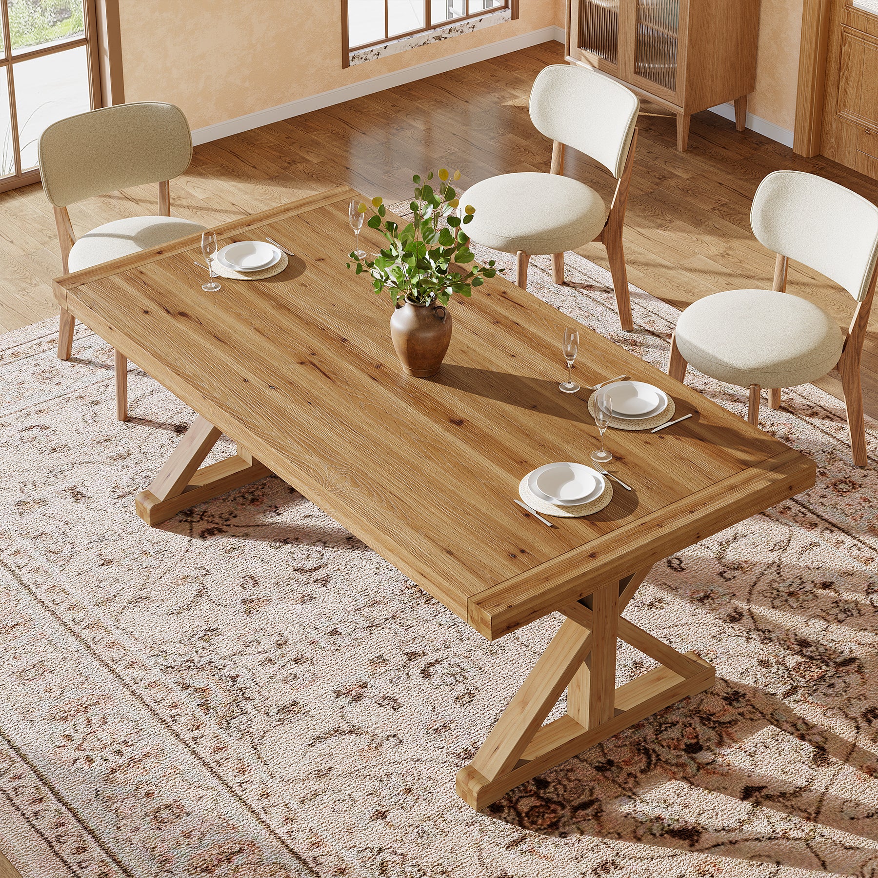 63" Solid Wood Dining Table, Rectangular Kitchen Table for 4-6 - Image 7